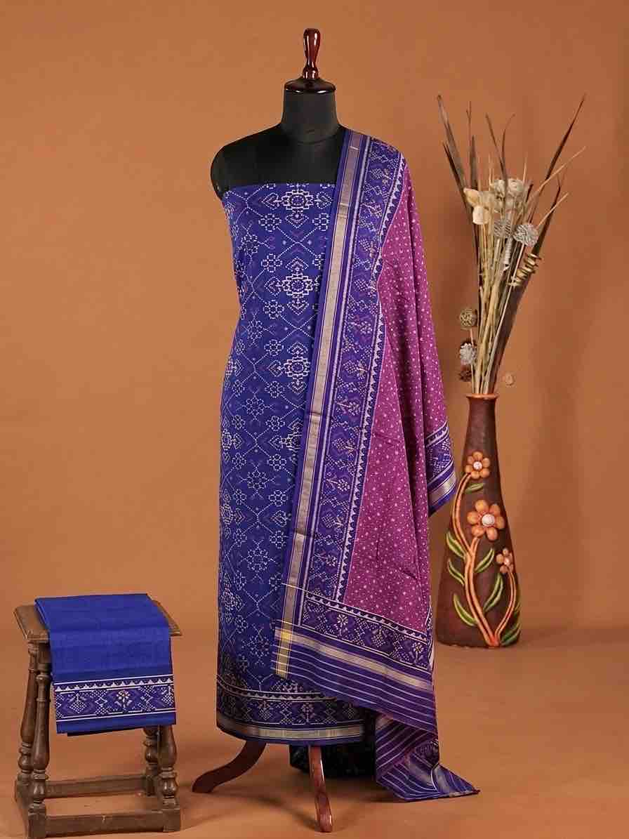 Blue & Purple Manekchowk with Doted Patola Dress
