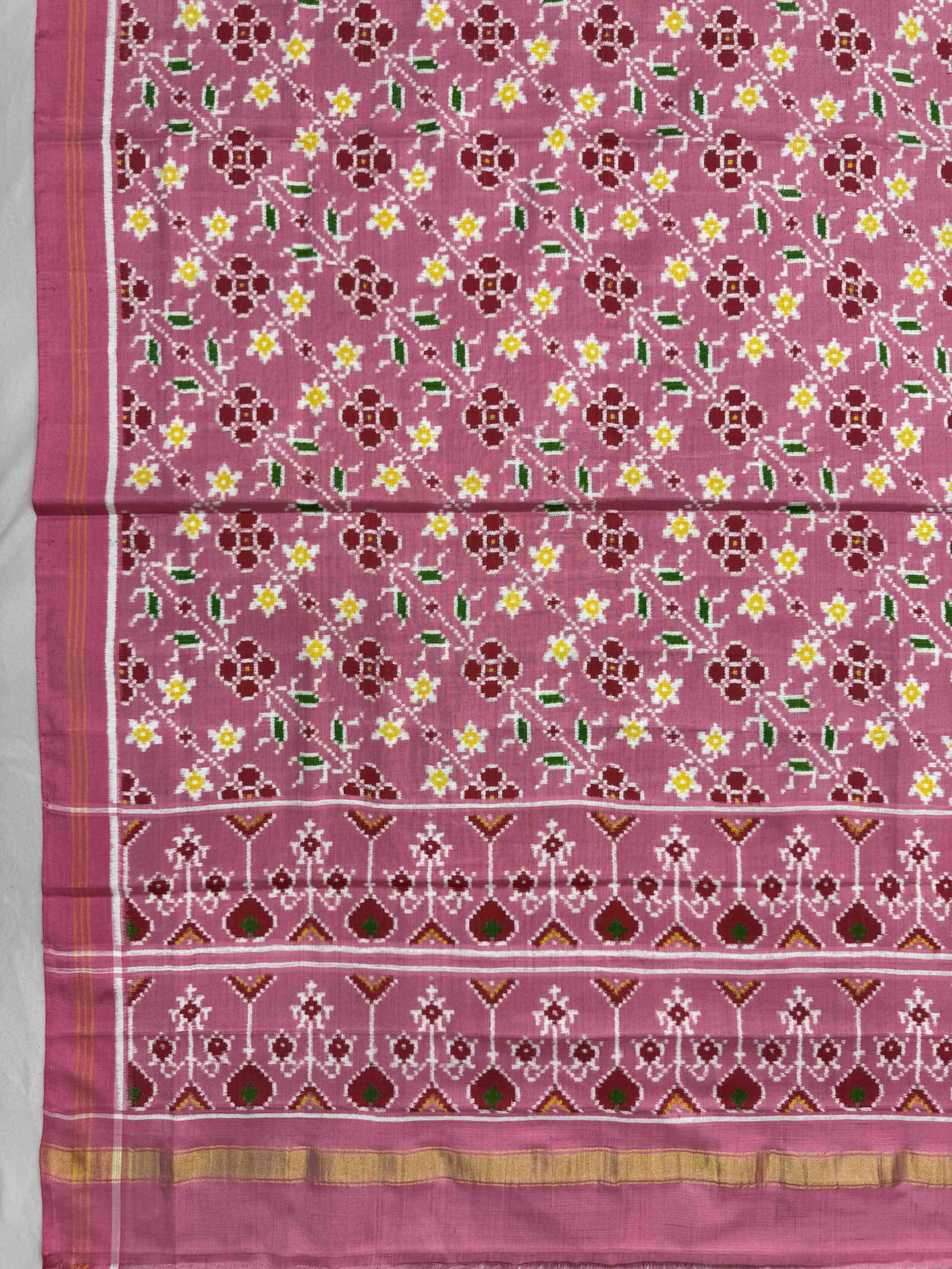 Light Pink Flower Leheriya Double Ikat Patan Patola Dupatta