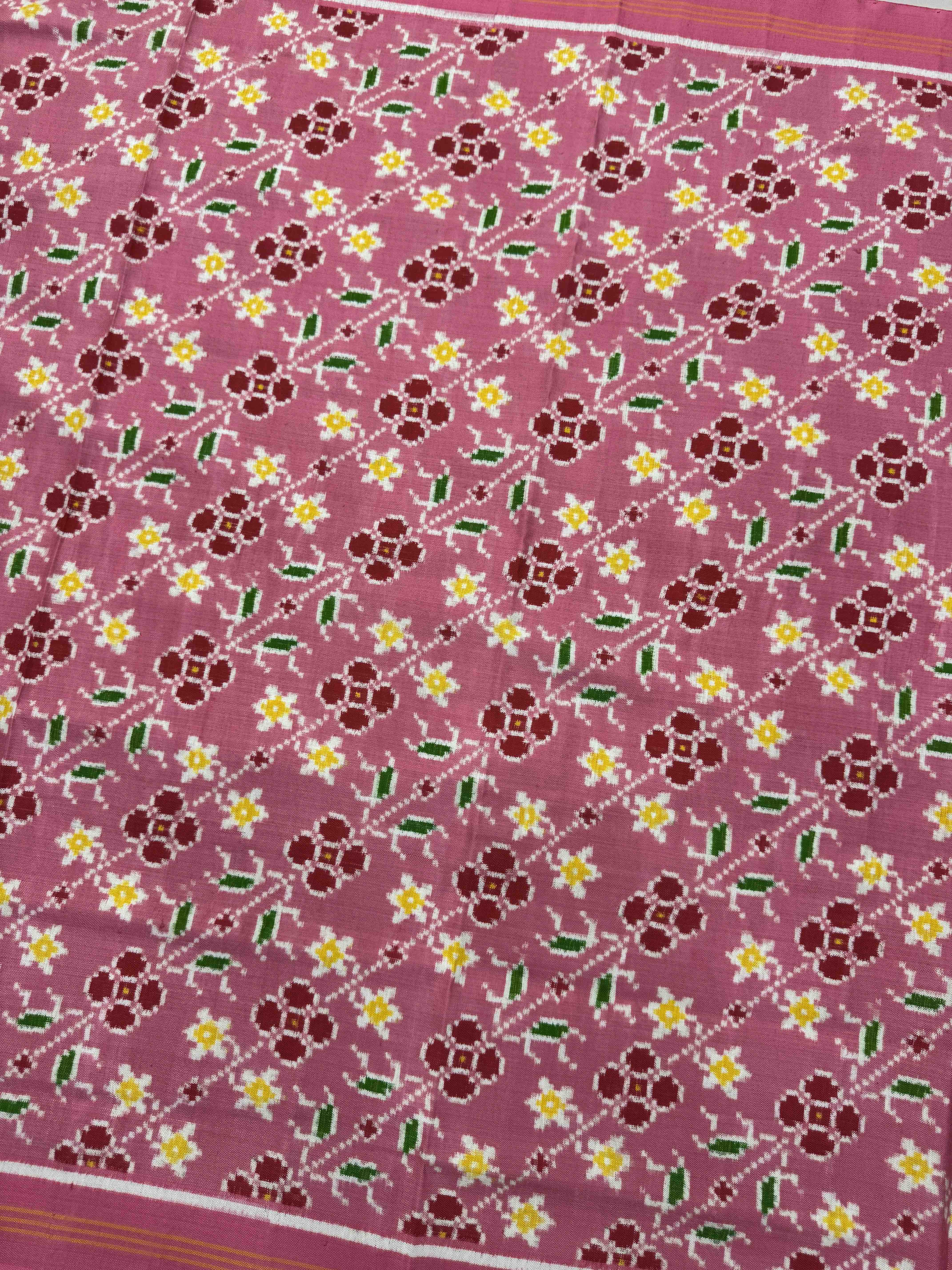 Light Pink Flower Leheriya Double Ikat Patan Patola Dupatta