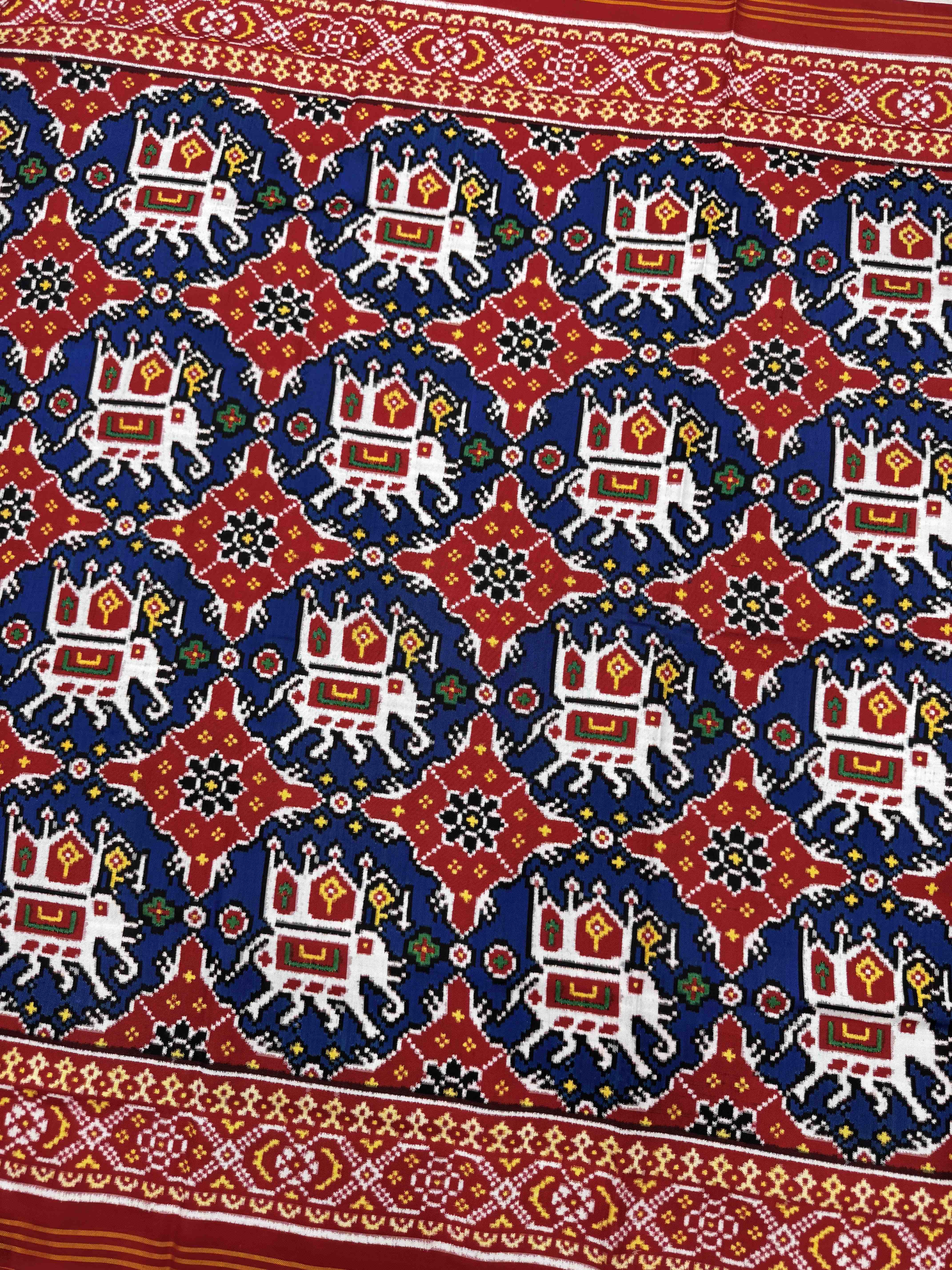 Red & Blue Elephant Chhabdi Double Ikat Patan Patola Saree