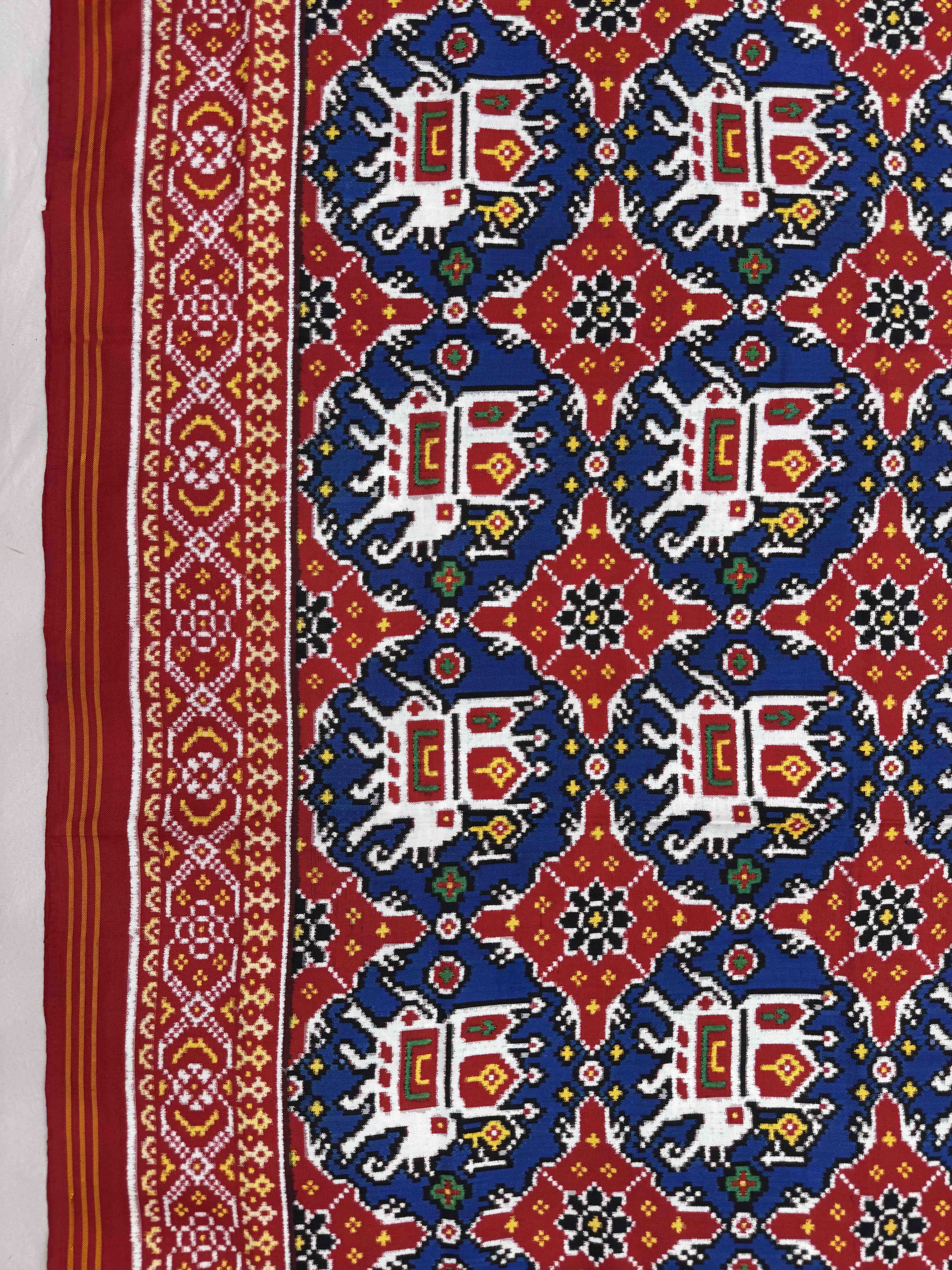 Red & Blue Elephant Chhabdi Double Ikat Patan Patola Saree