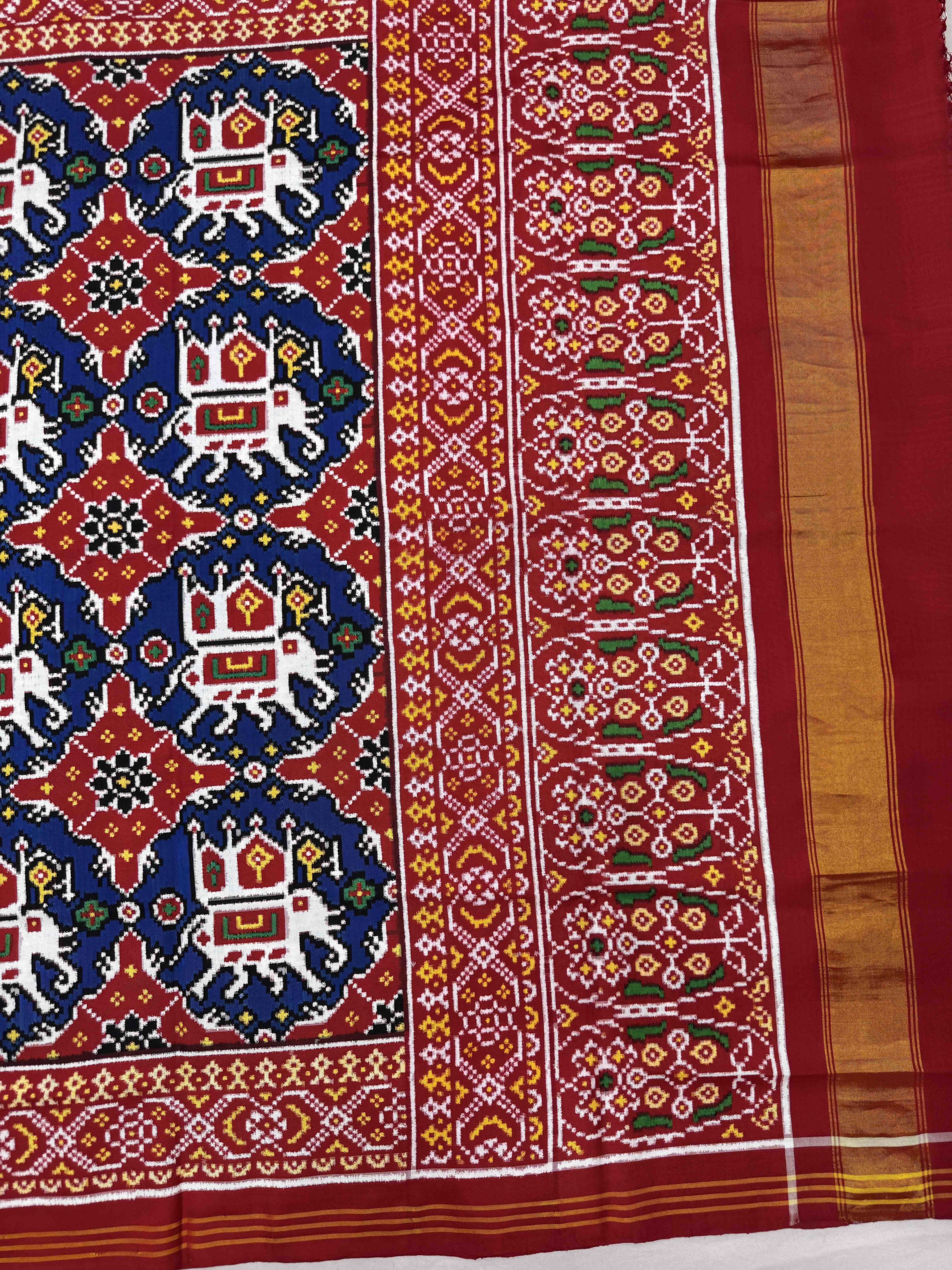 Red & Blue Elephant Chhabdi Double Ikat Patan Patola Saree