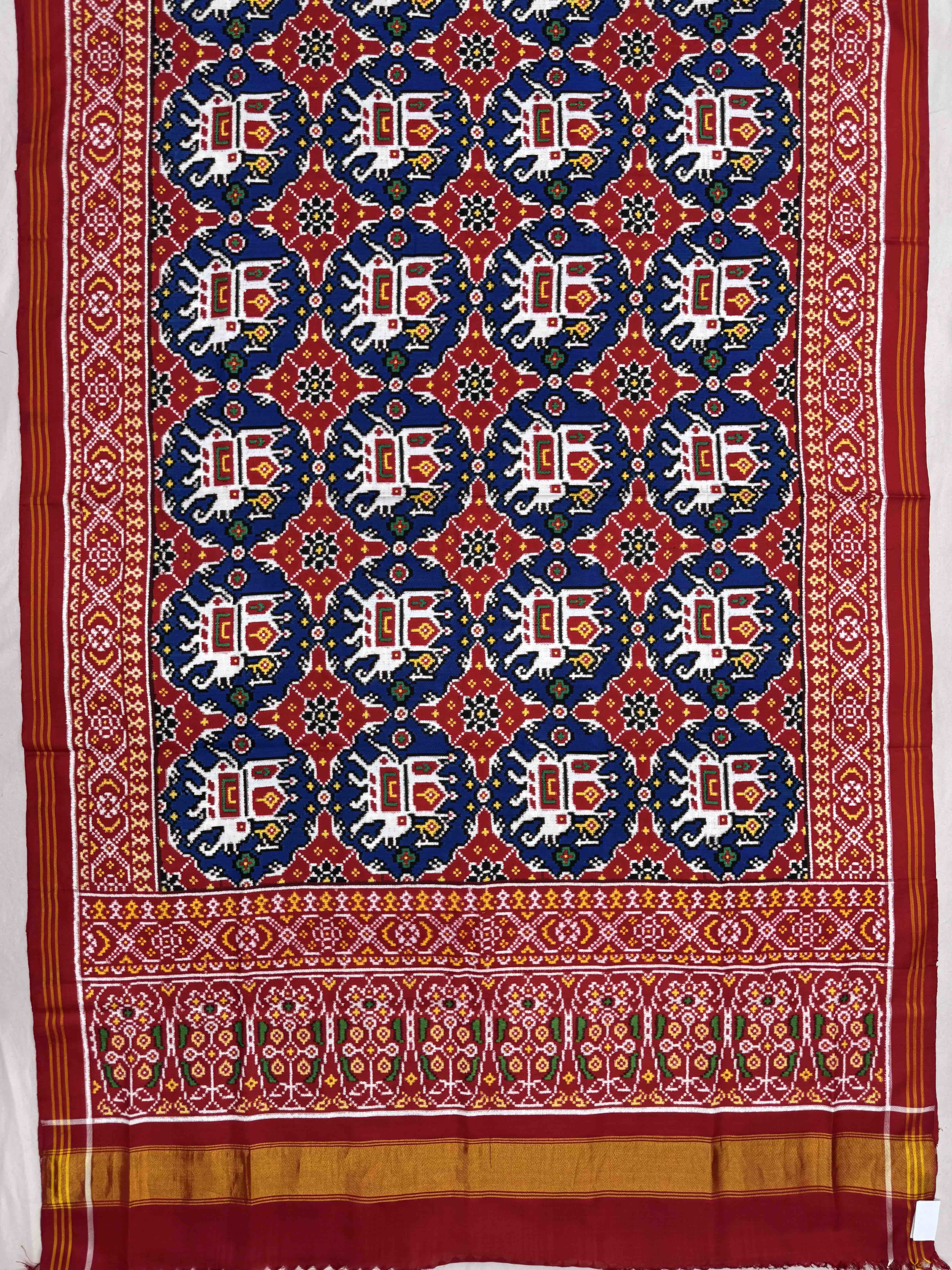 Red & Blue Elephant Chhabdi Double Ikat Patan Patola Saree