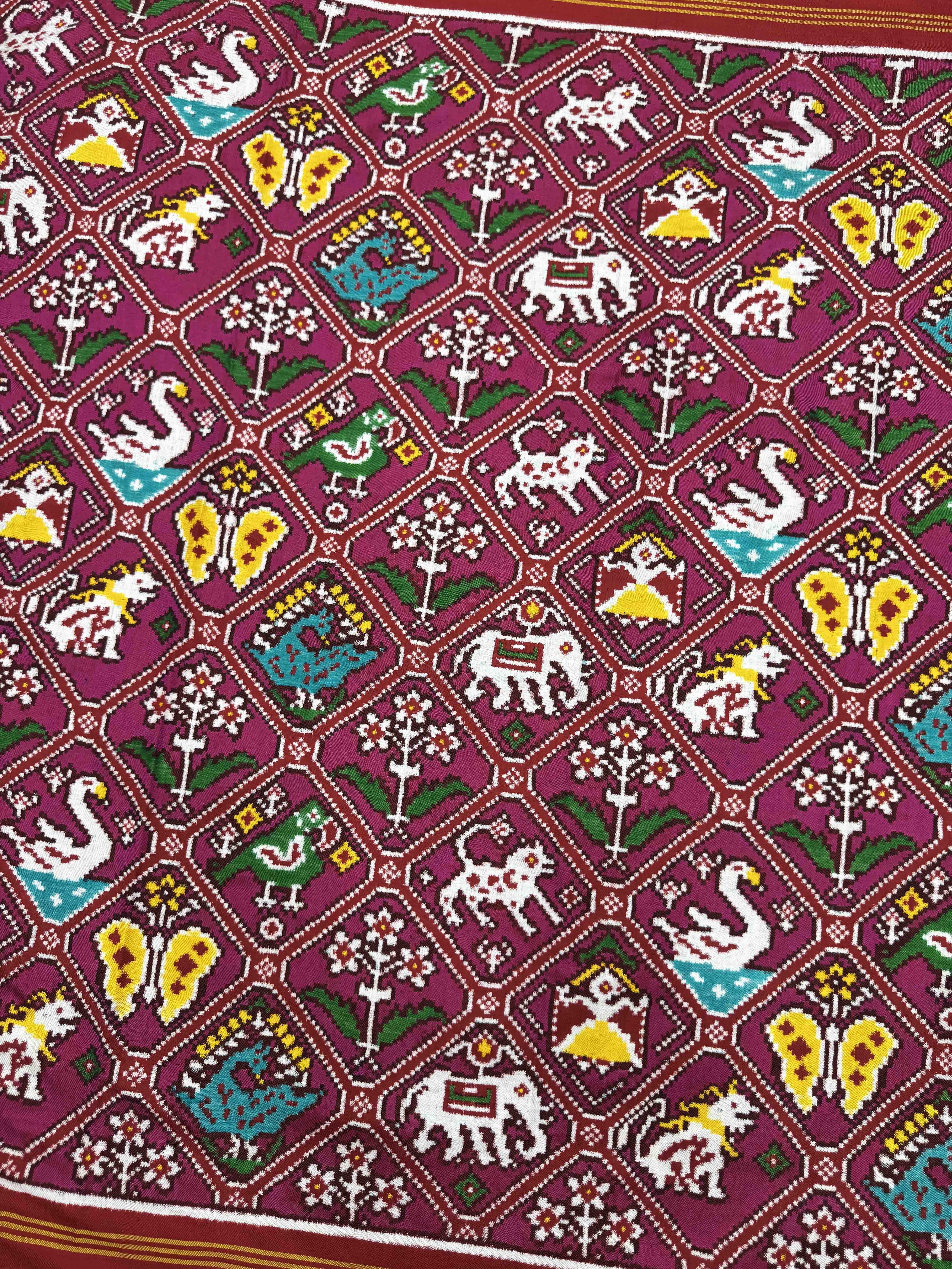 Red & Pink Narikunj Double Ikat Patan Patola Saree