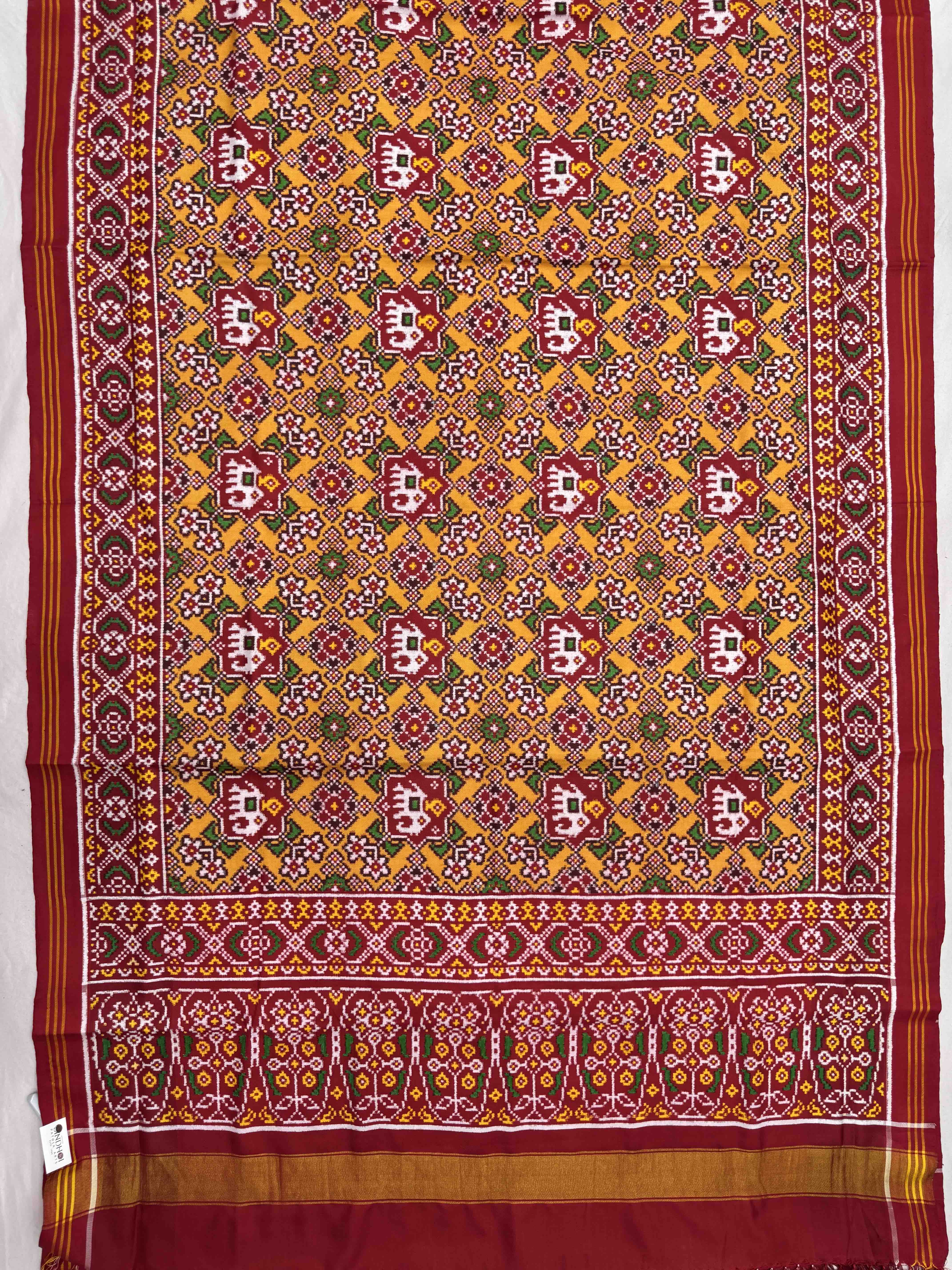 Red & Yellow Navratan Elephant Double Ikat Patan Patola Saree