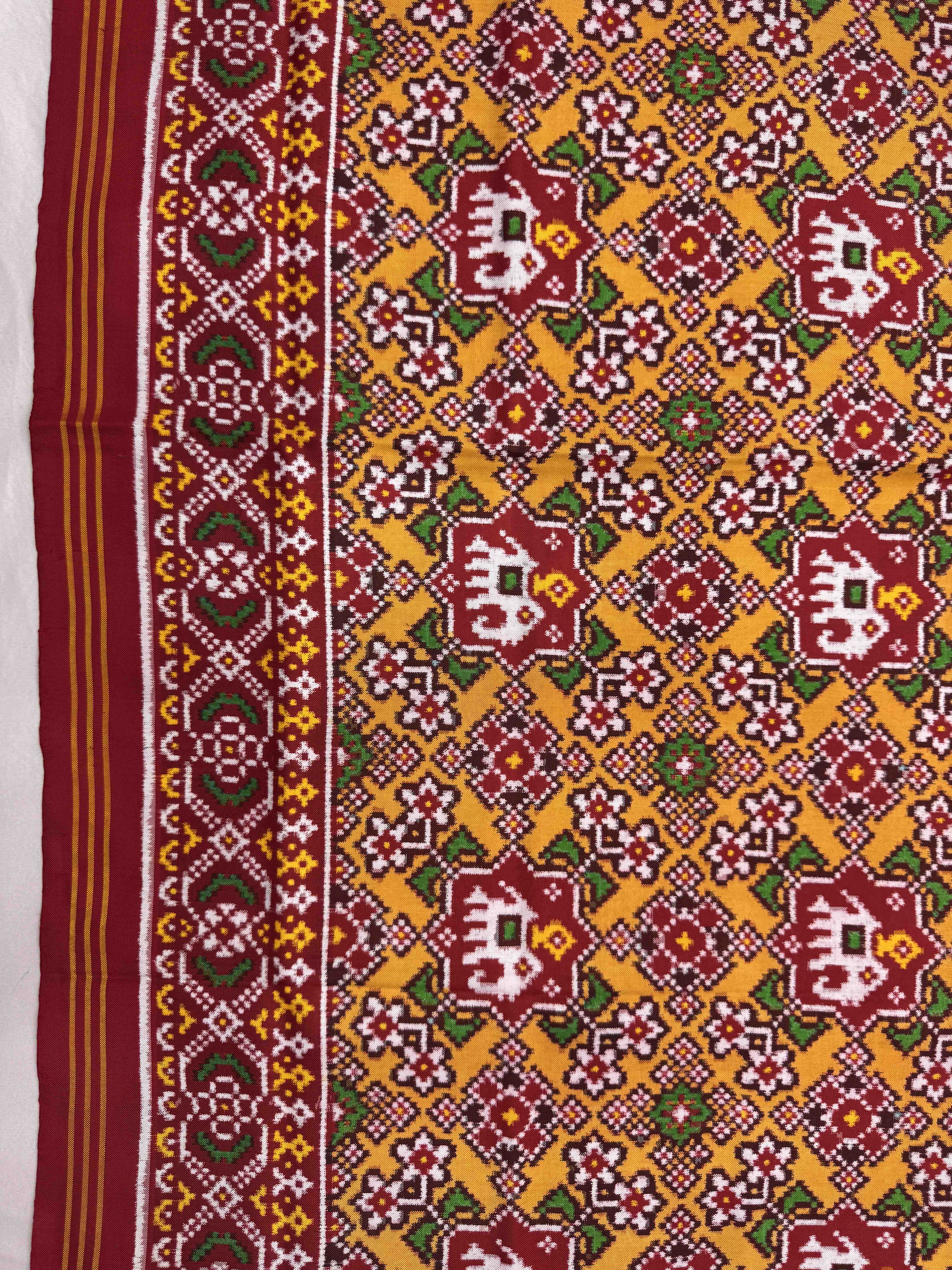 Red & Yellow Navratan Elephant Double Ikat Patan Patola Saree
