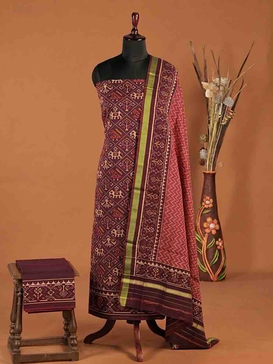 Maroon & Red Narikunj with Zig zag Linging Patola Dress