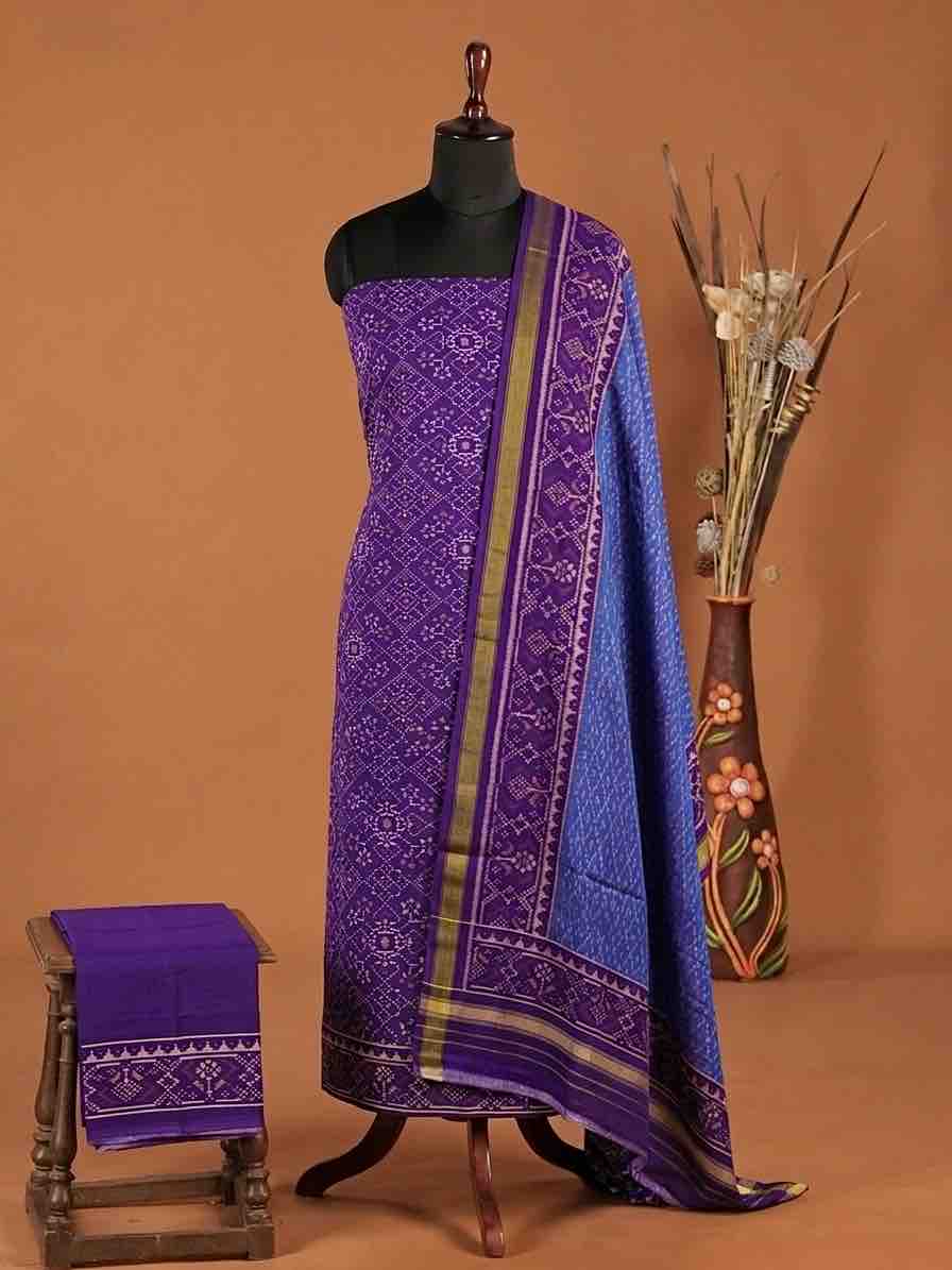 Purple & Sky Blue Navratan Panchanda with Bottonful Patola Dress