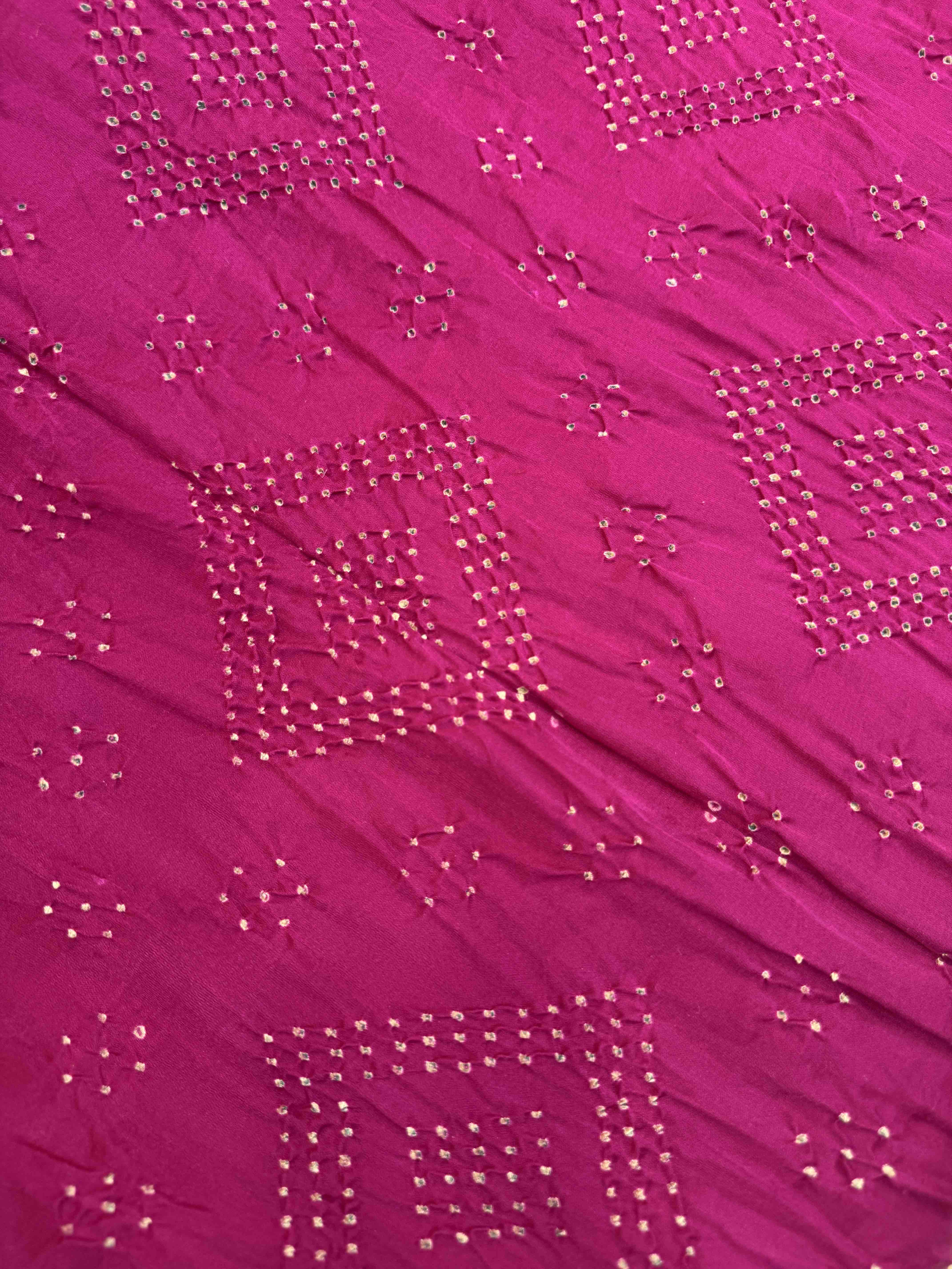 Cream & Magenta Gajji Silk with Kantha Work in Border Pallu Bandhani Saree
