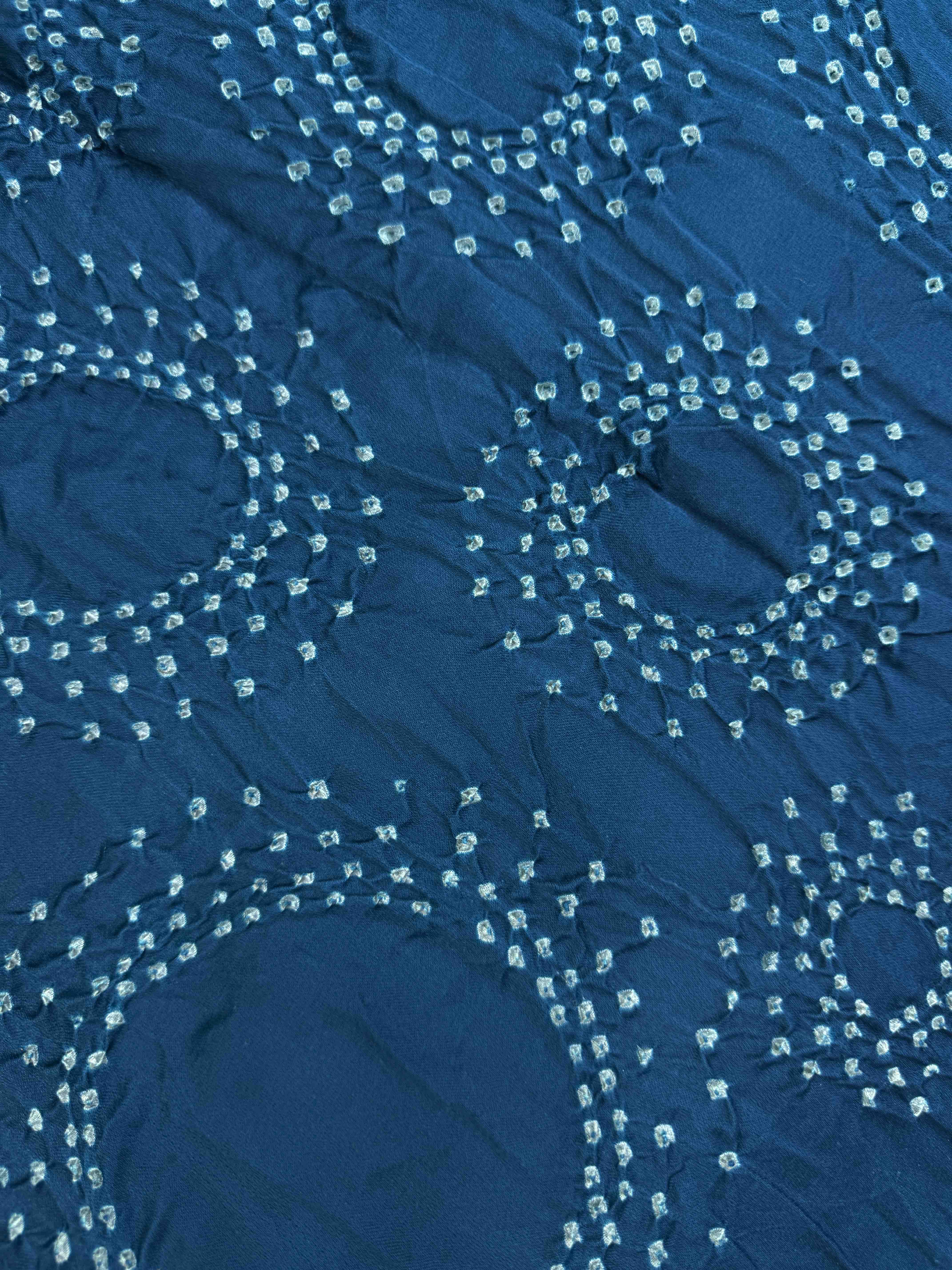 Bluish Grey & Rama Blue Gajji Silk with Kantha Work Border Pallu Bandhani Saree