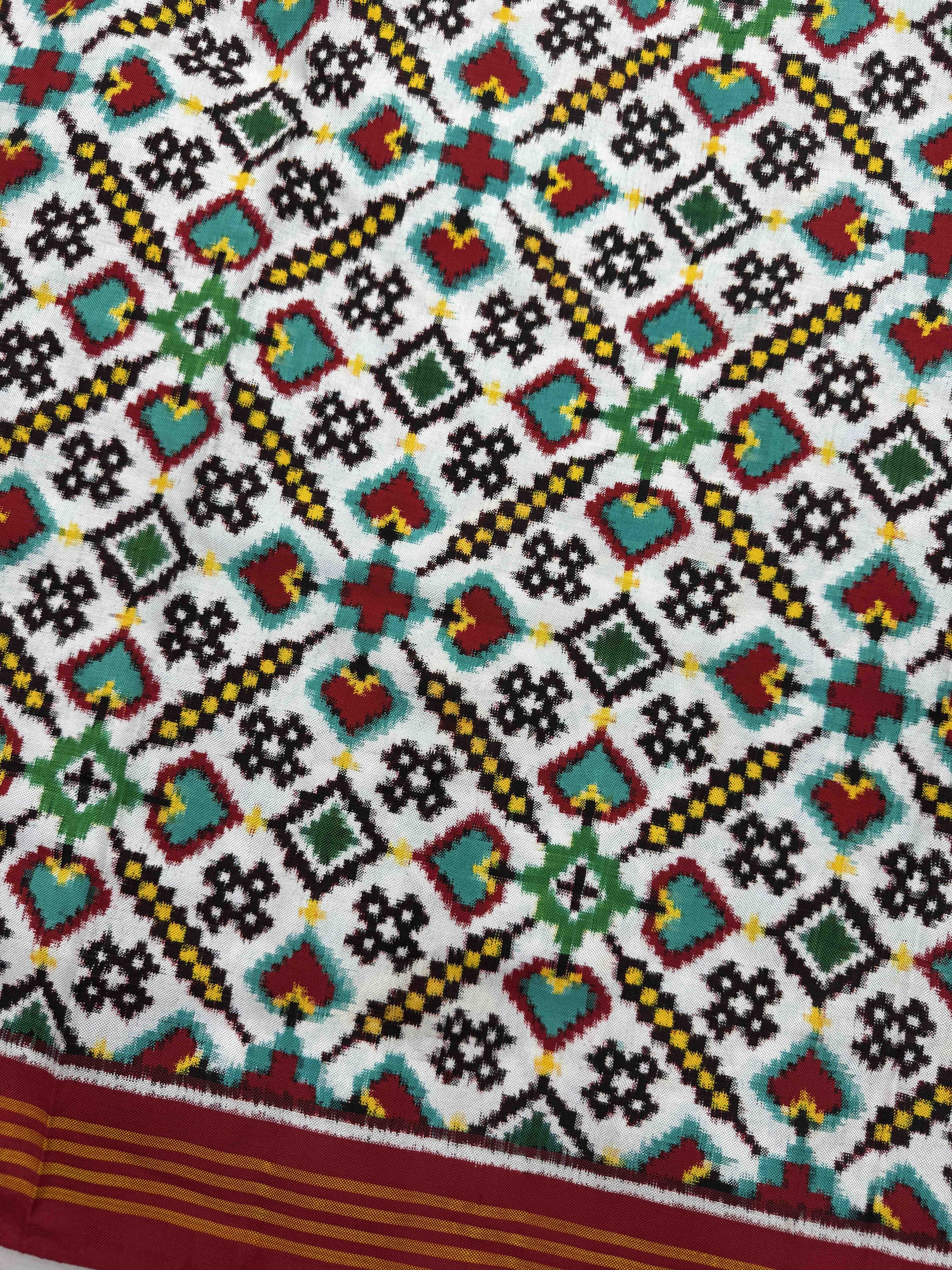 Red & White Manekchowk Double Ikat Patan Patola Saree