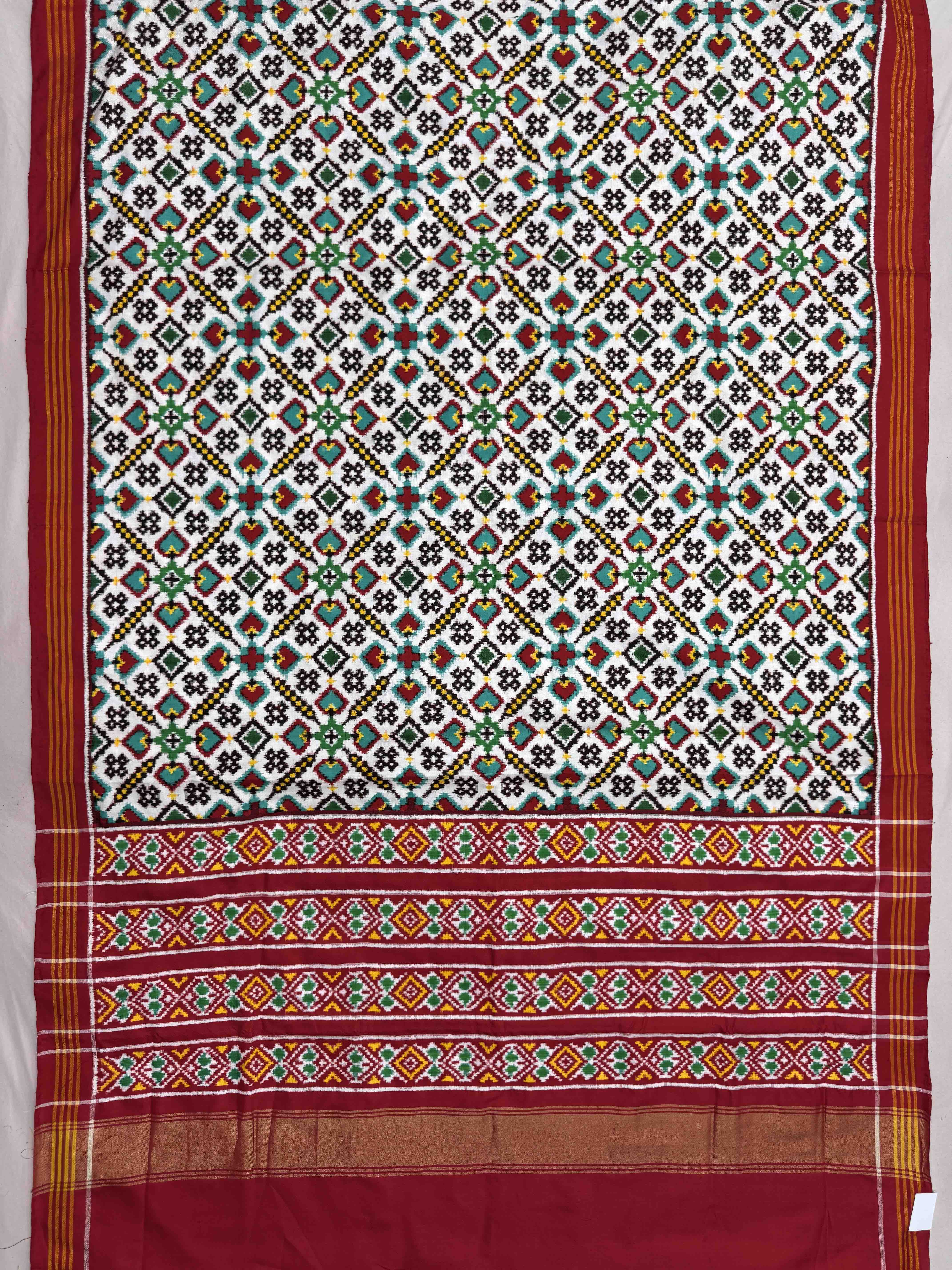 Red & White Manekchowk Double Ikat Patan Patola Saree