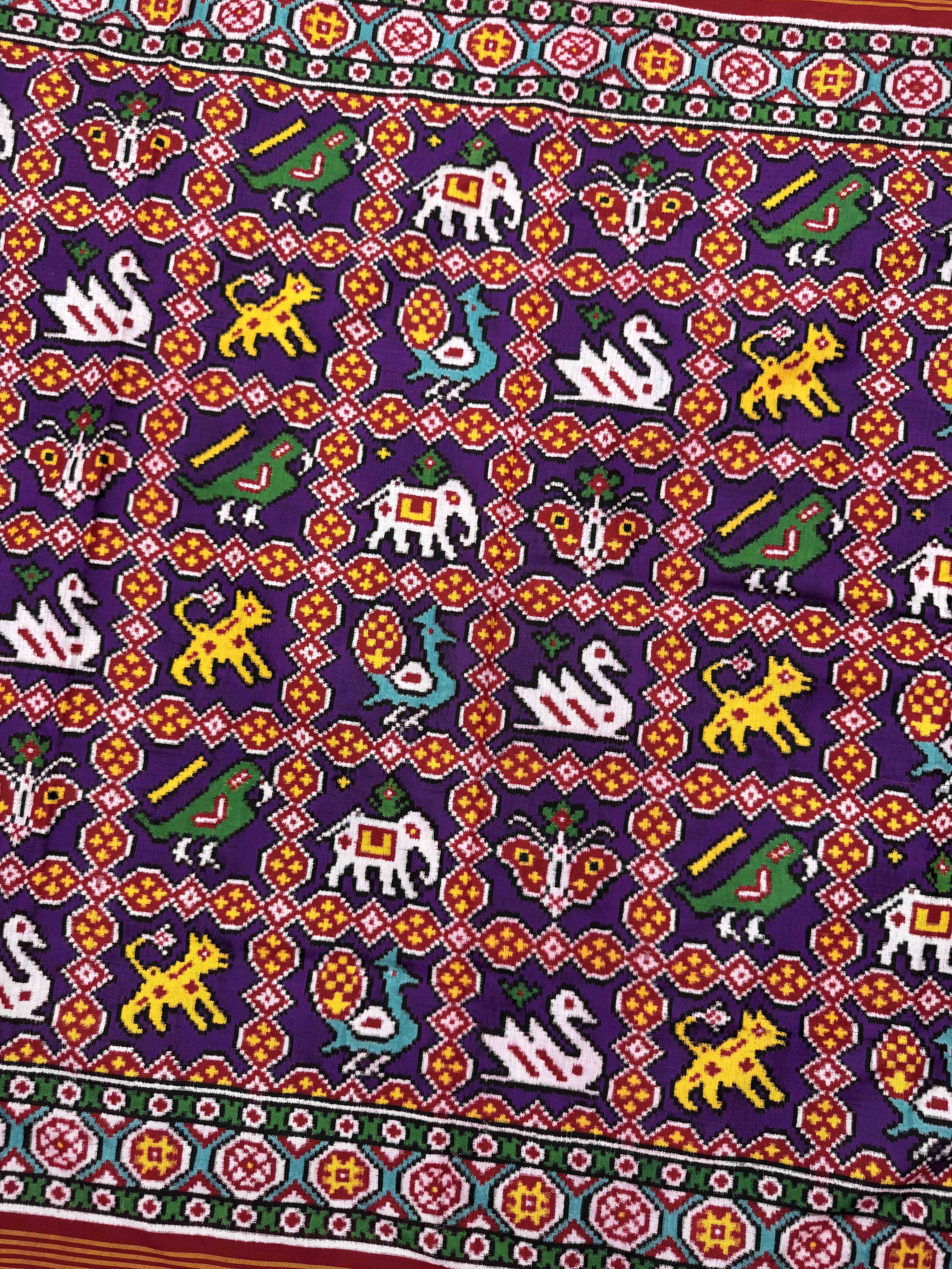 Red & Purple Narikunj Double Ikat Patan Patola Saree