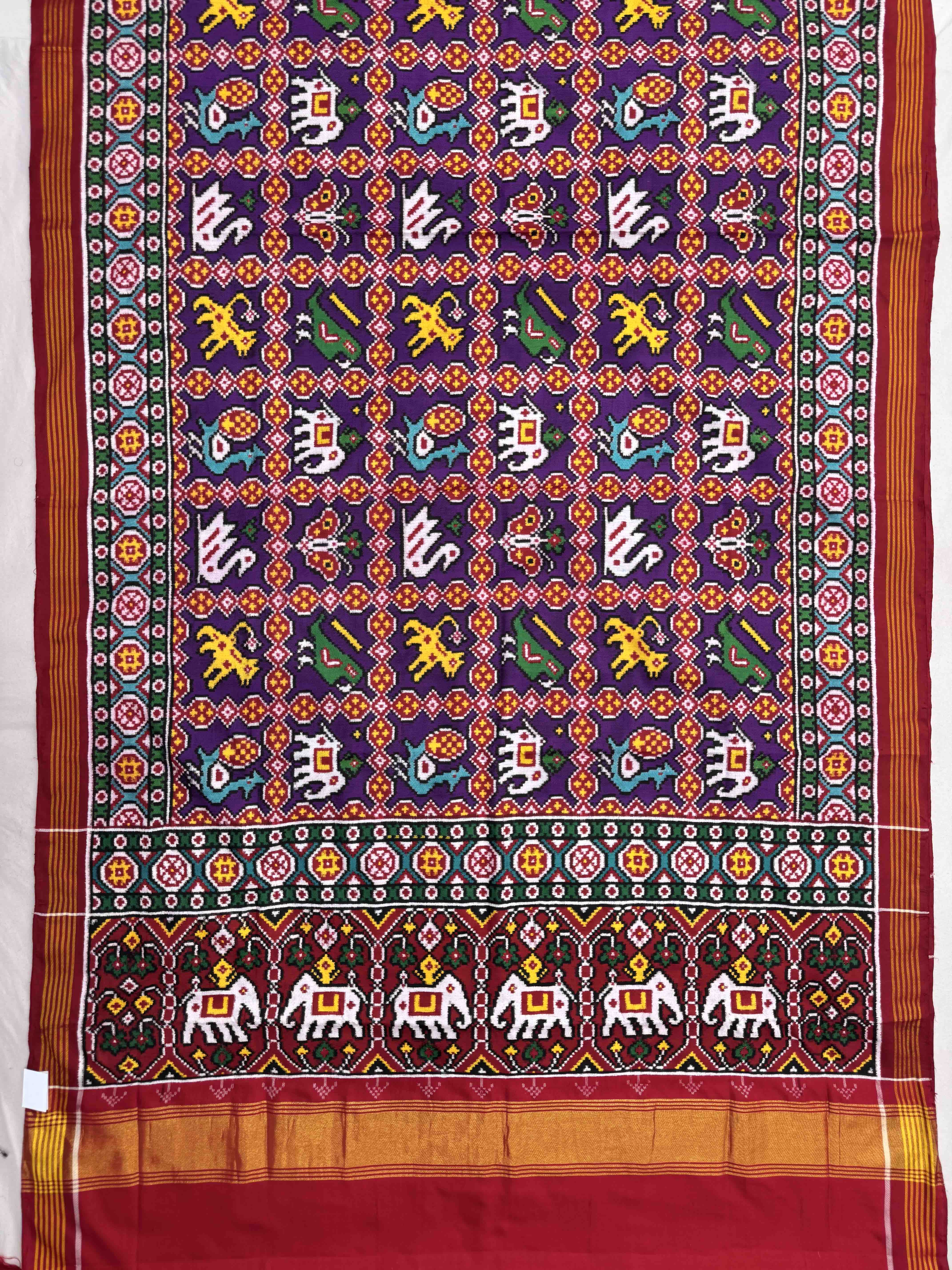 Red & Purple Narikunj Double Ikat Patan Patola Saree