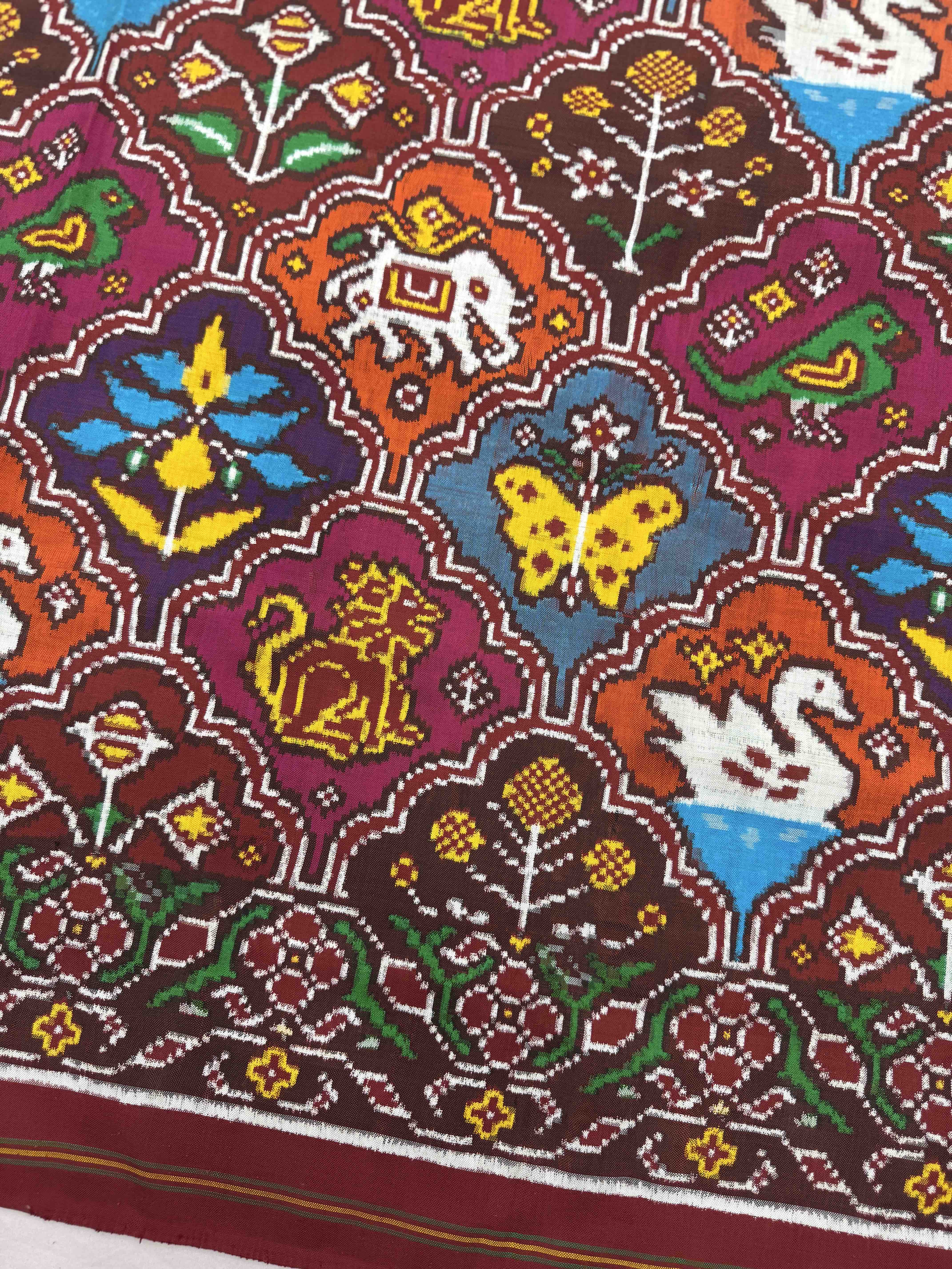 Red & Multicolor Narikunj Flower Double Ikat Patan Patola Saree
