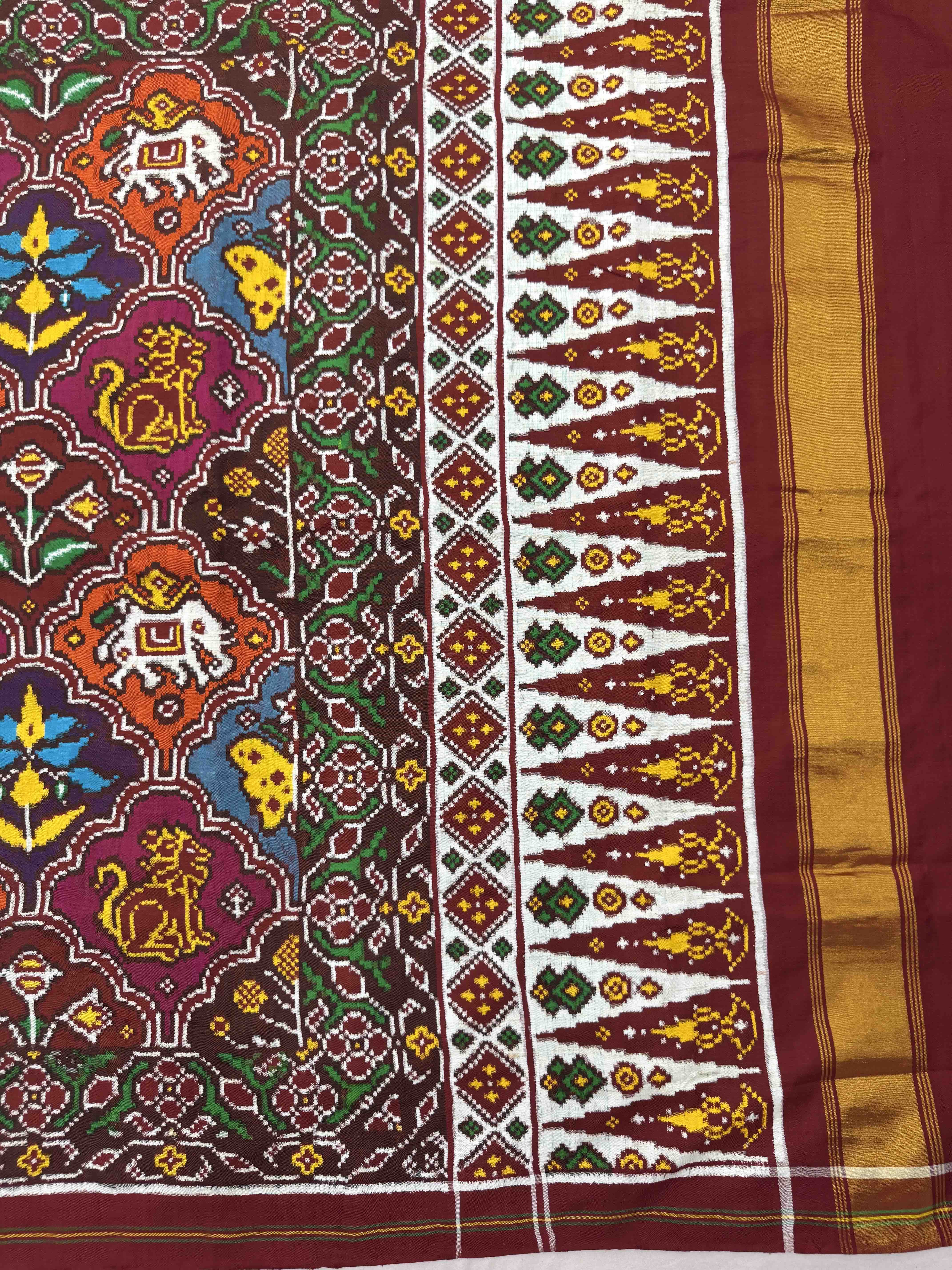 Red & Multicolor Narikunj Flower Double Ikat Patan Patola Saree