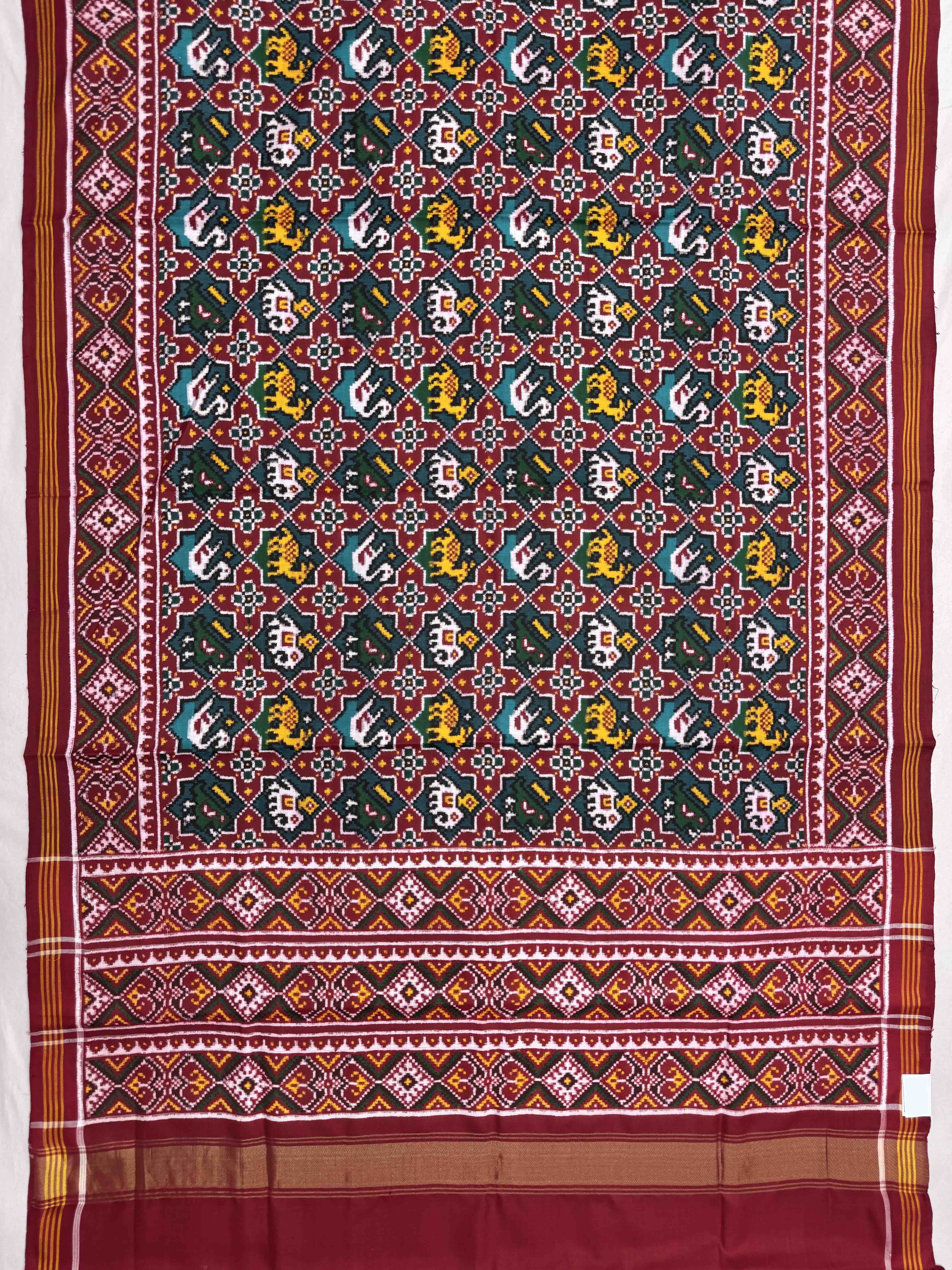 Red & Turquoise Small Star Narikunj Double Ikat Patan Patola Saree