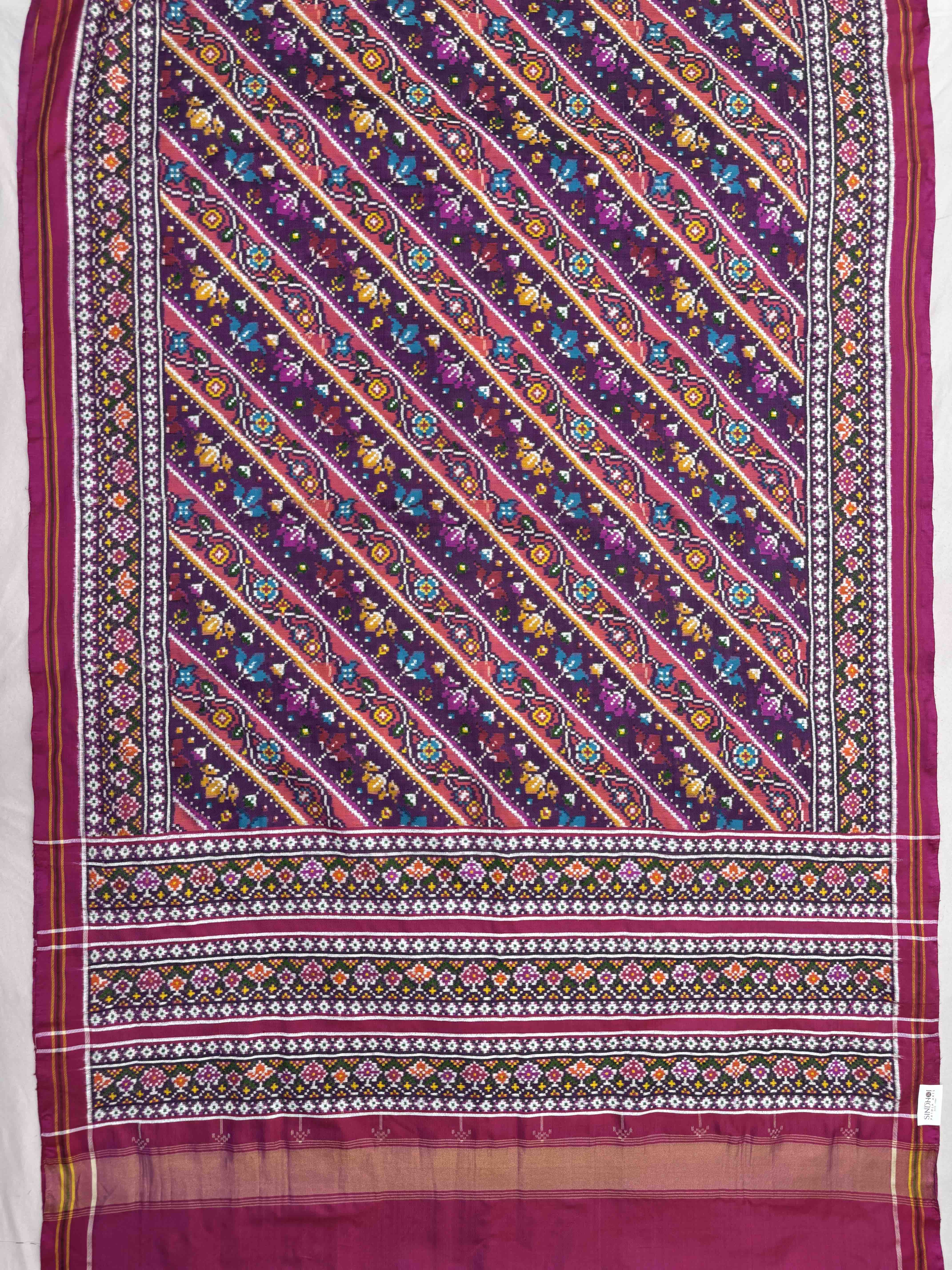 Pink & Purple Leheriya Fancy Flower Double Ikat Patan Patola Saree