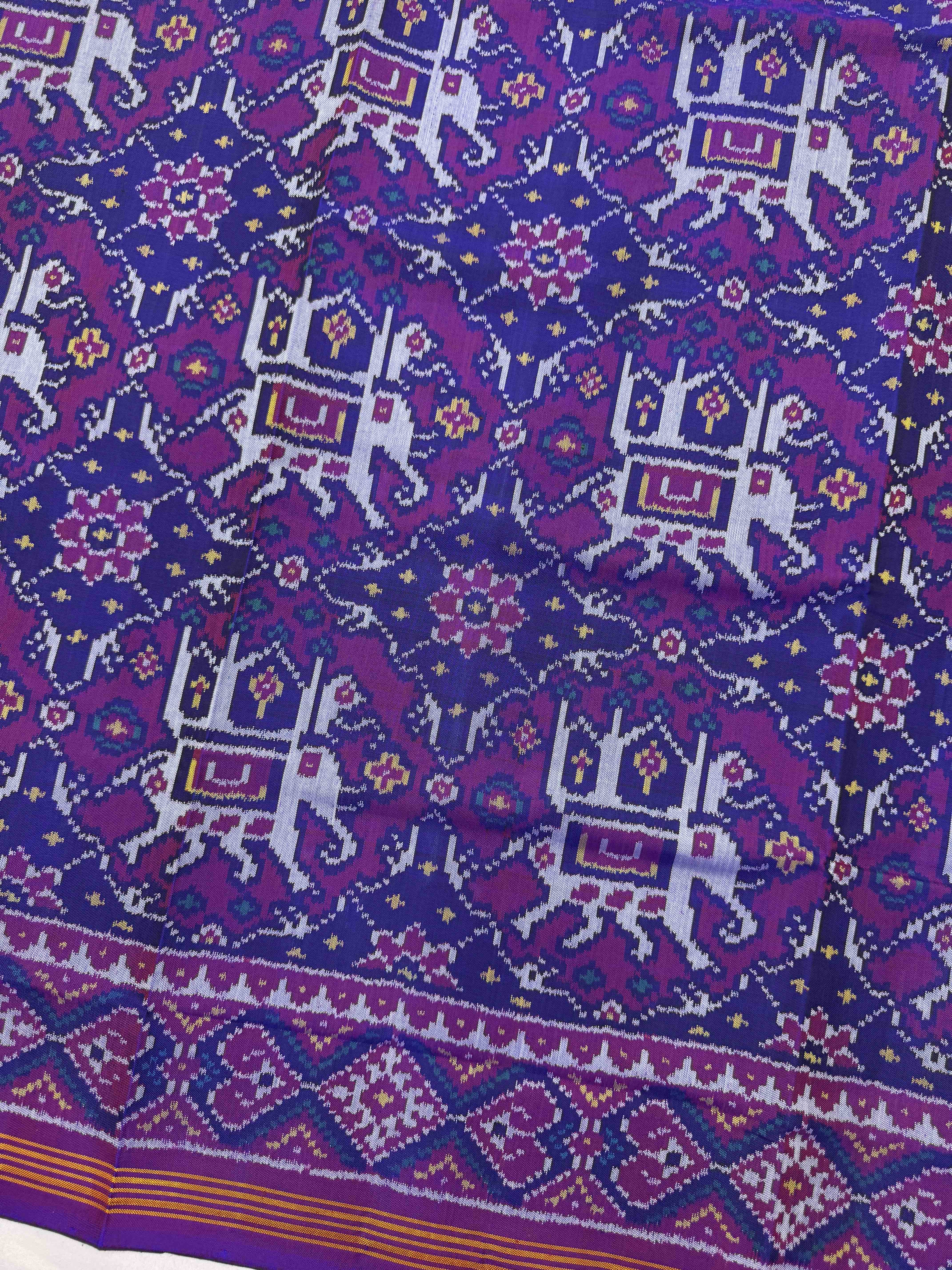 Purple & Blue Elephant Chhabdi Single Ikat Patan Patola Saree