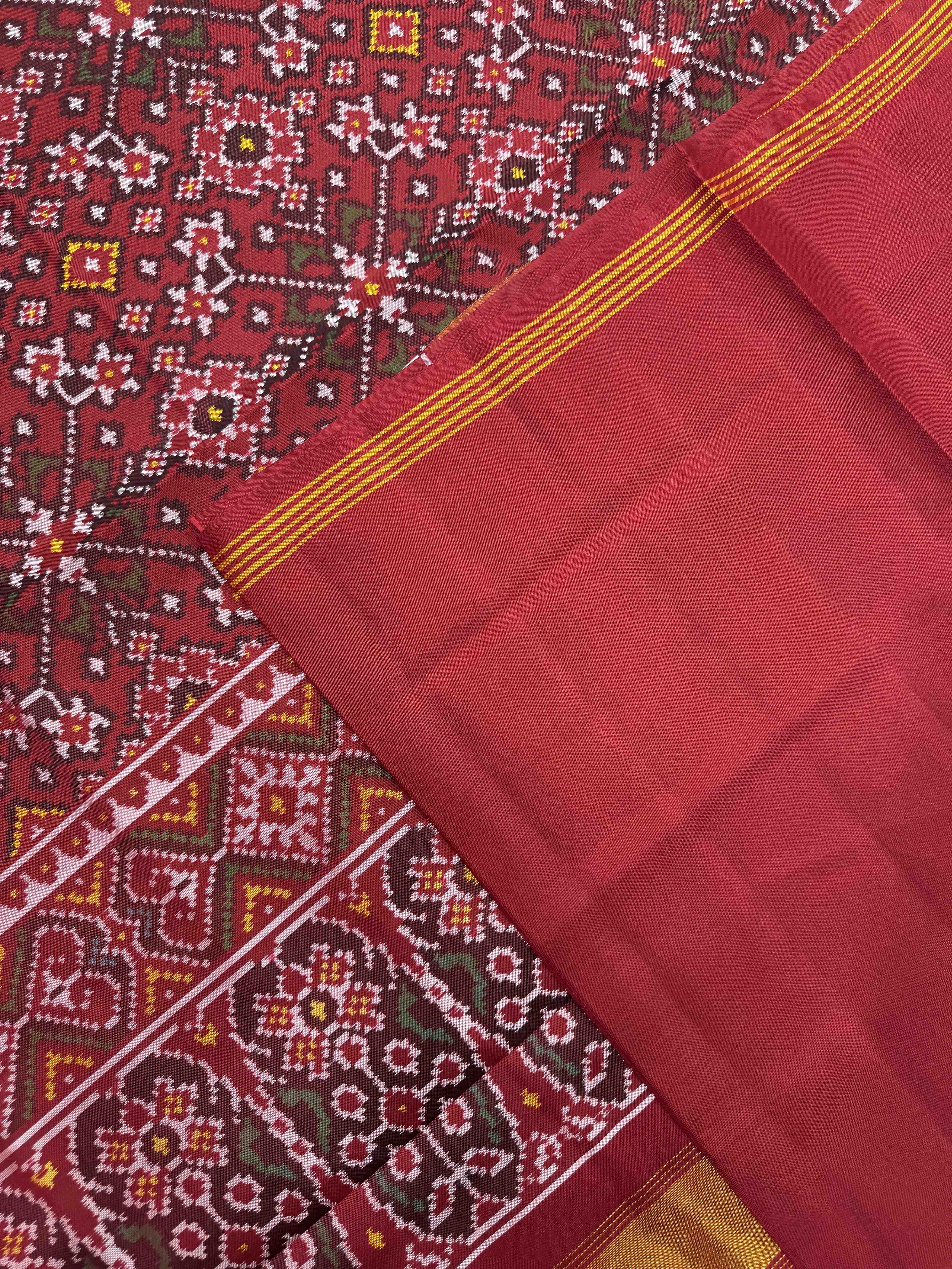 Red Navratan Single Ikat Patan Patola Saree