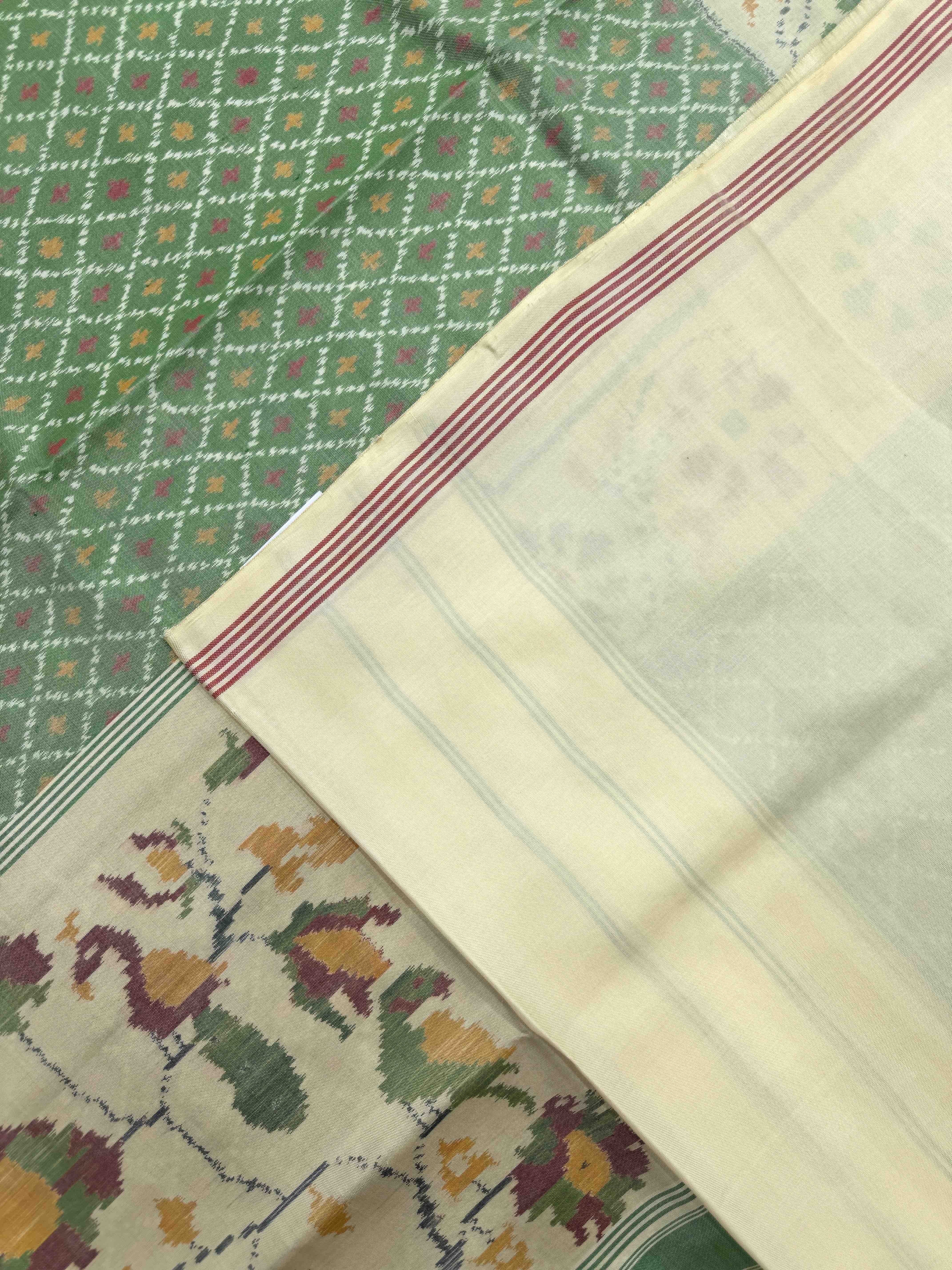 Yellowish & Light Green Booty Single Ikat Patan Patola Saree