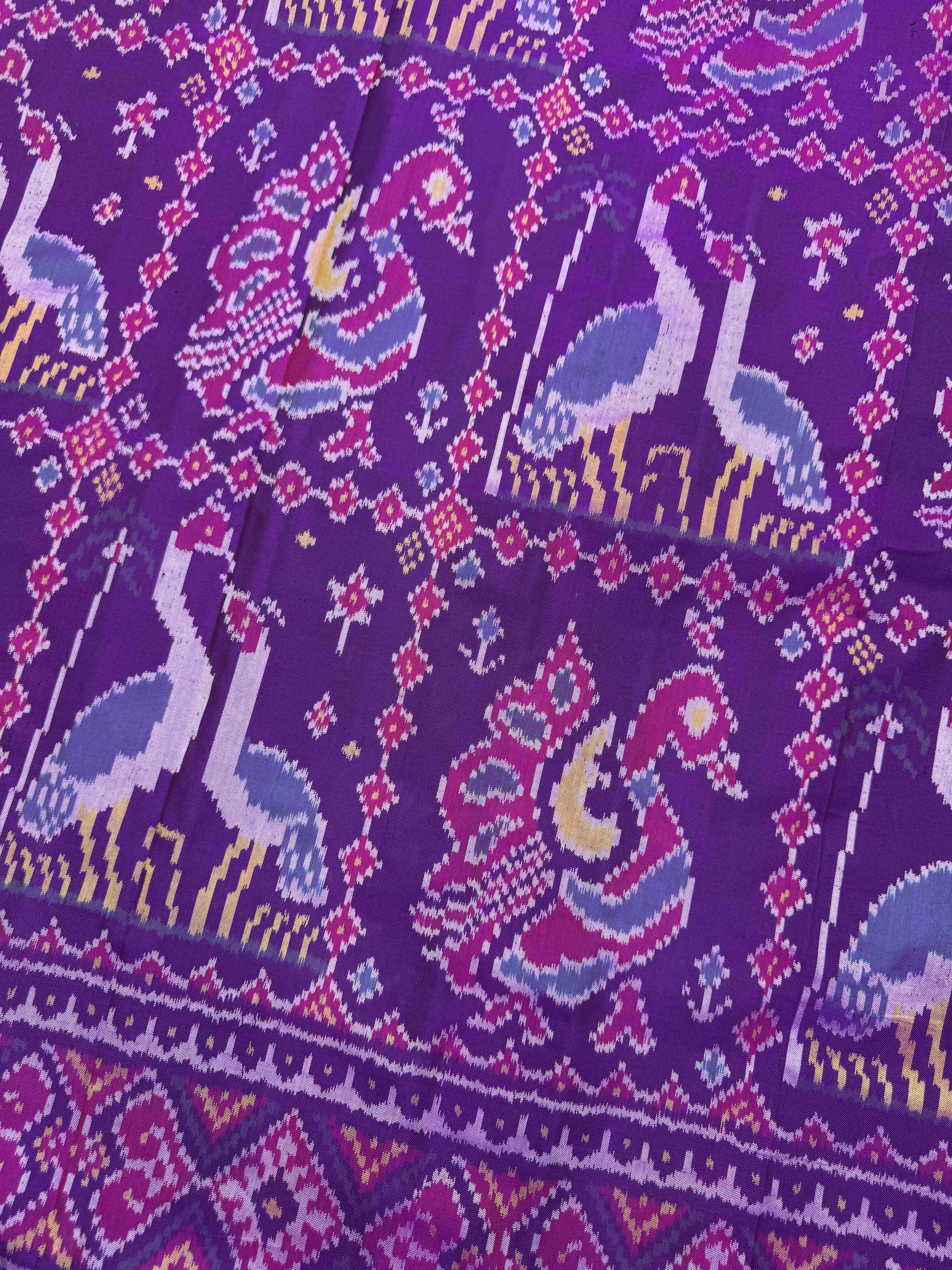 Purple Big Figure Peacock Swan Single Ikat Patan Patola Saree