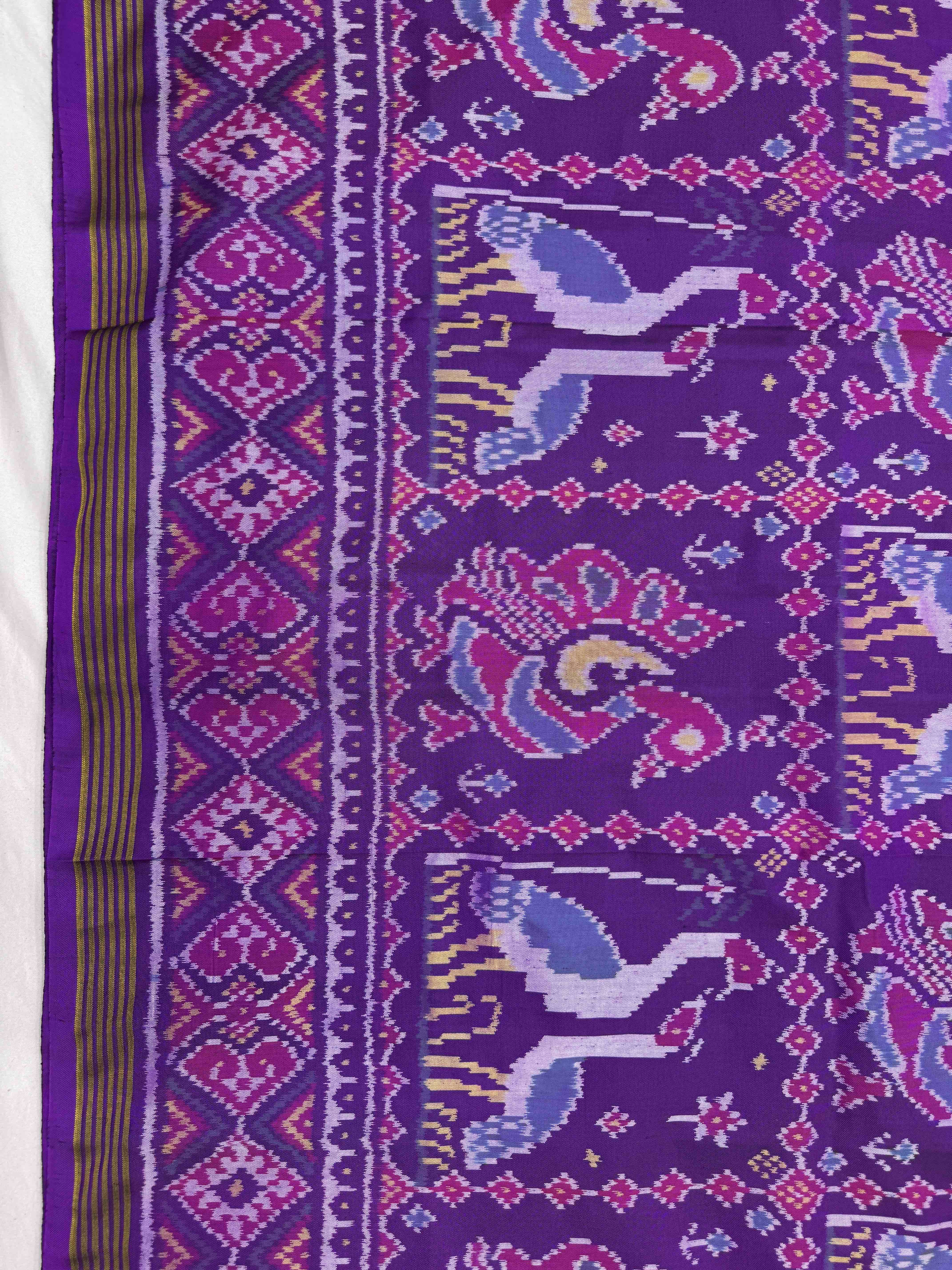Purple Big Figure Peacock Swan Single Ikat Patan Patola Saree