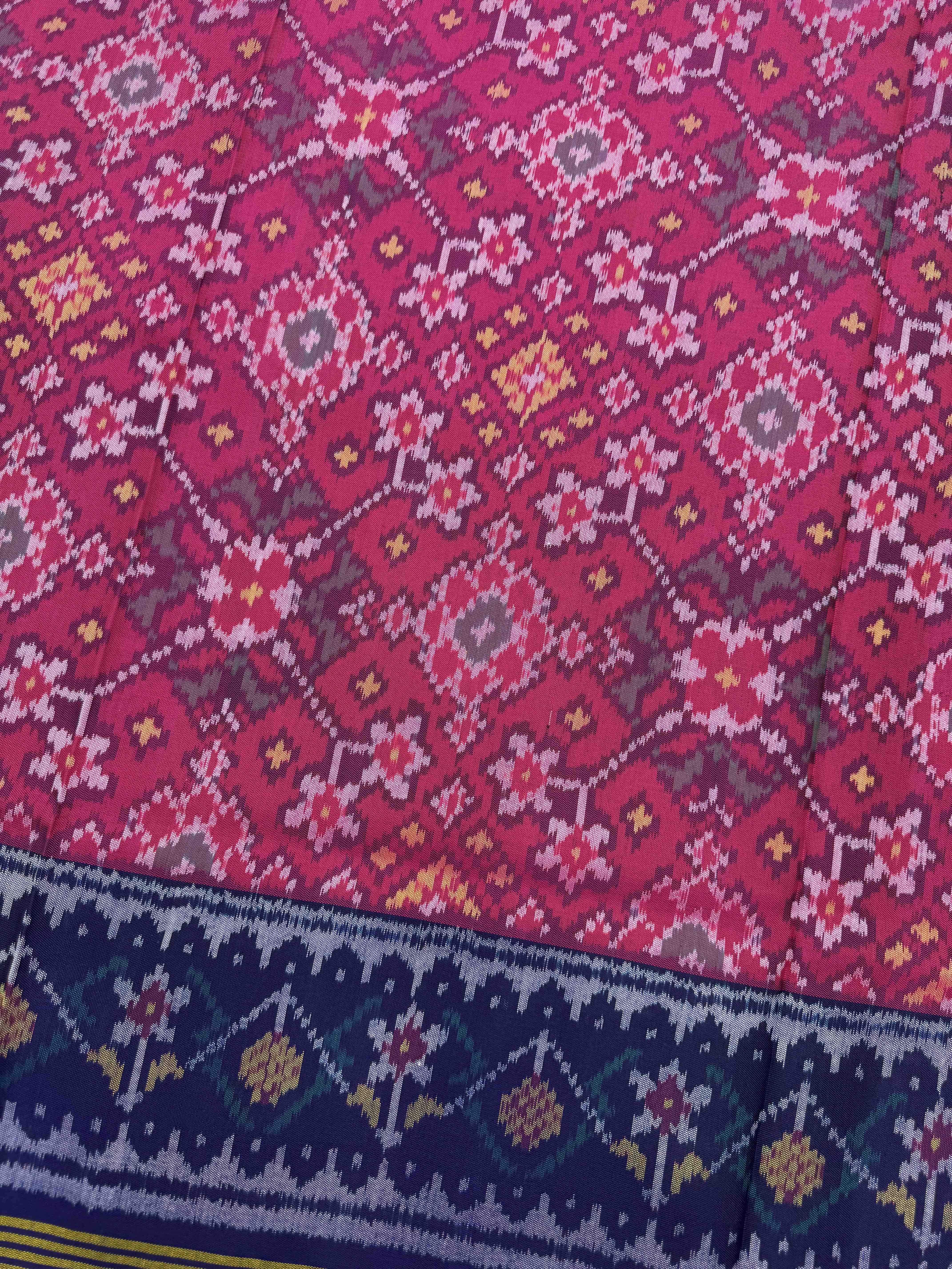Navy Blue & Pink Navratan Single Ikat Patan Patola Saree