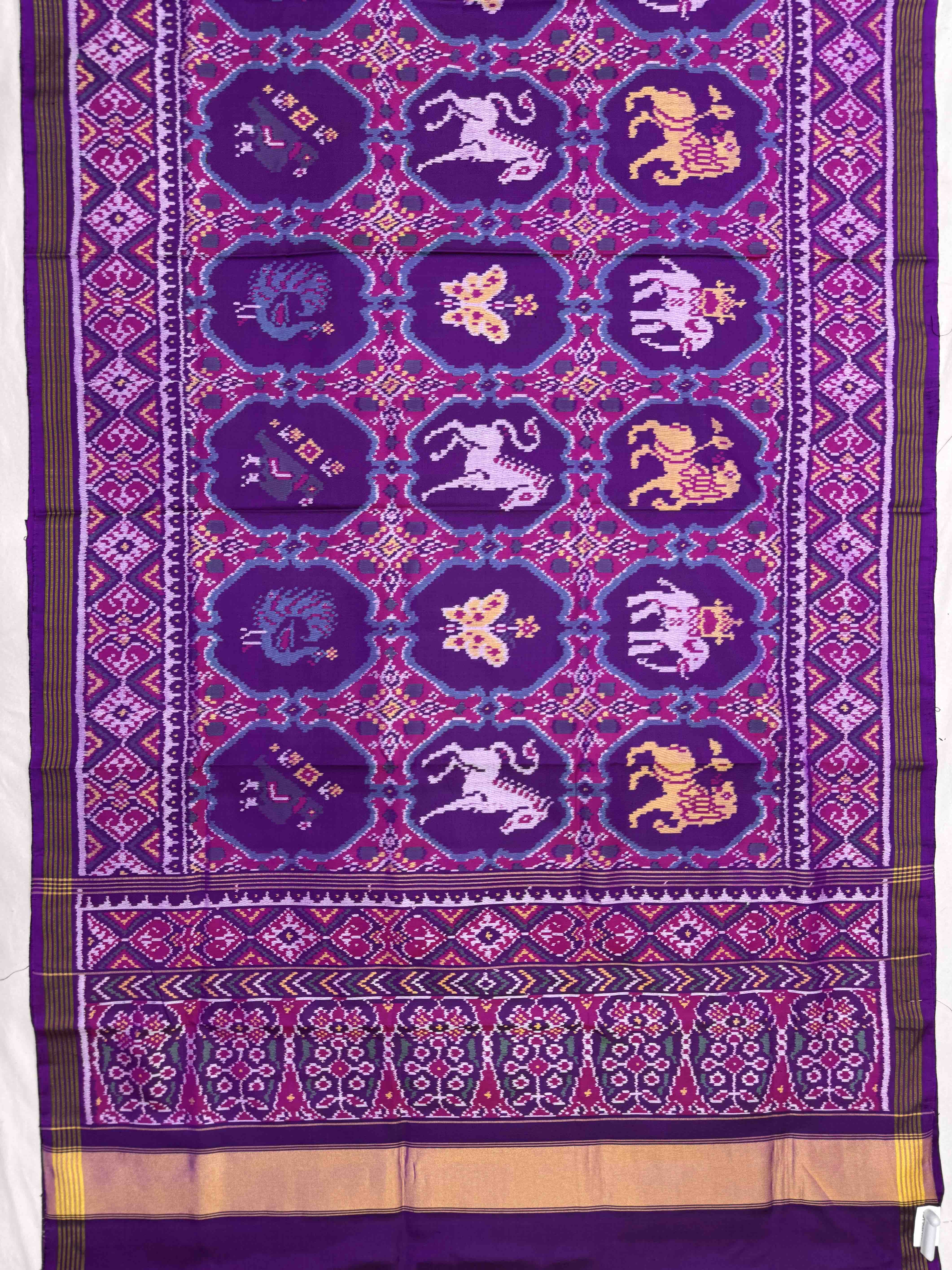 Purple Big Figure Narikunj Chhabdi Single Ikat Patan Patola Saree