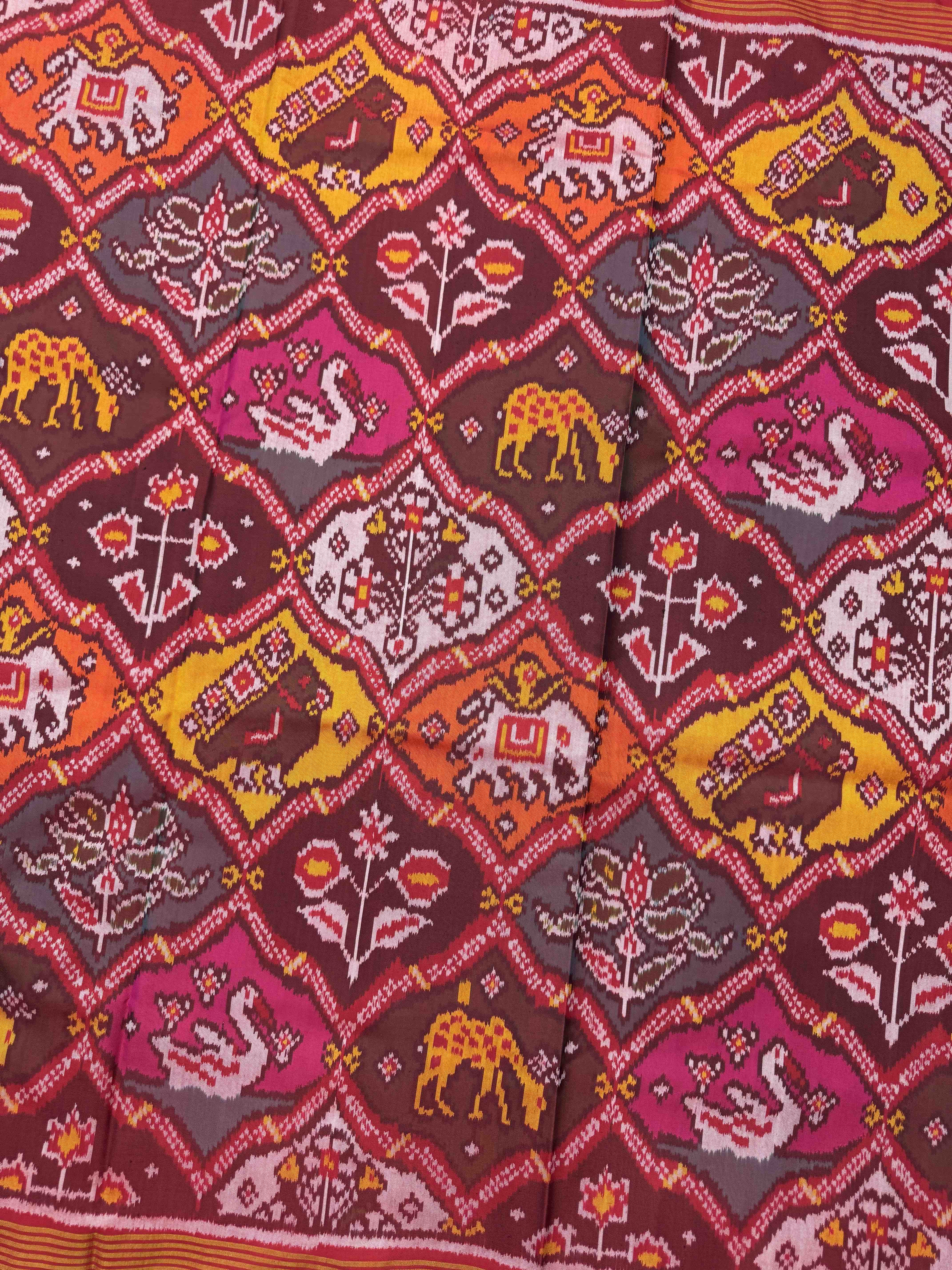 Red Multicolor Narikunj Single Ikat Patan Patola Saree