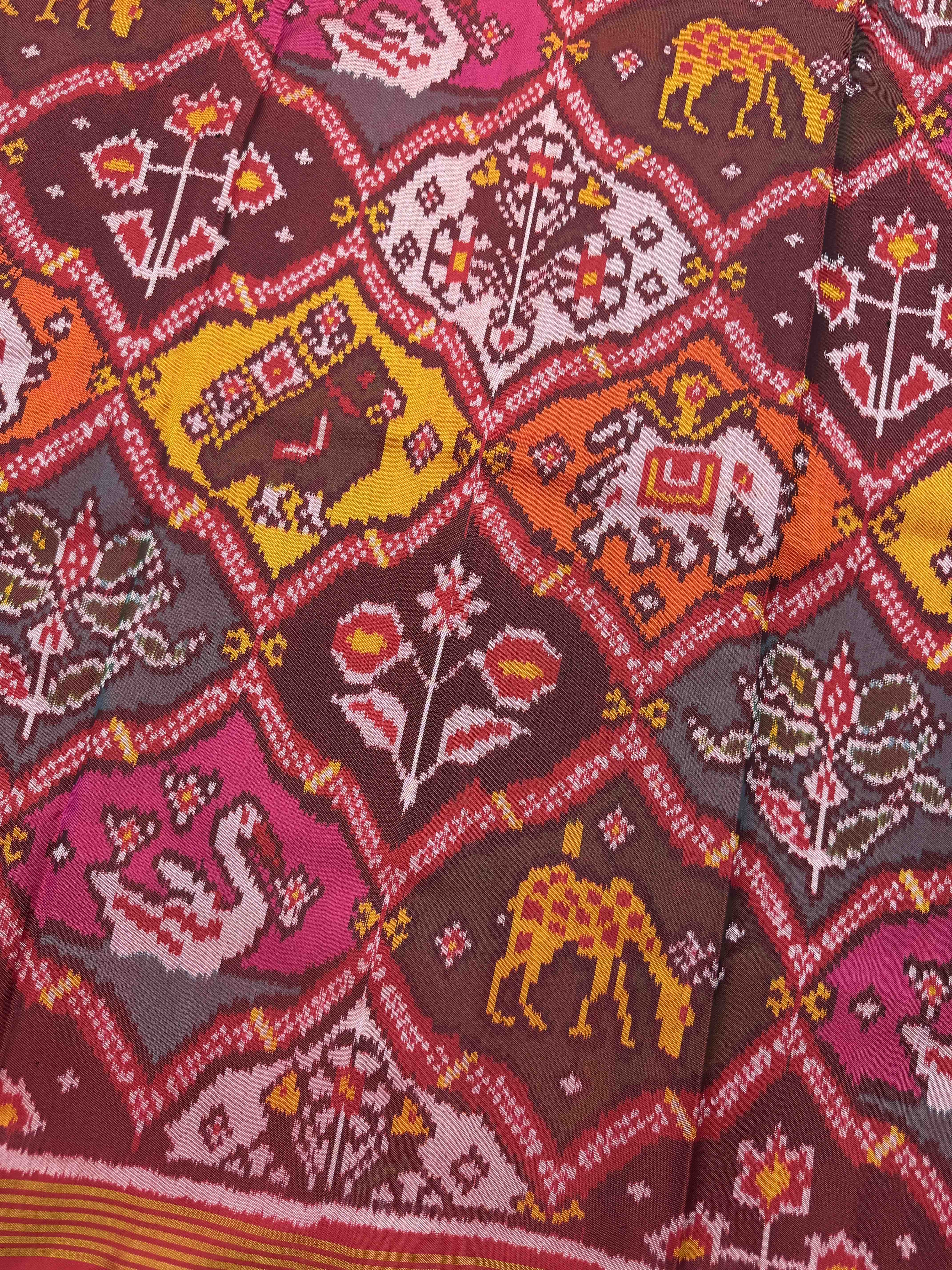 Red Multicolor Narikunj Single Ikat Patan Patola Saree