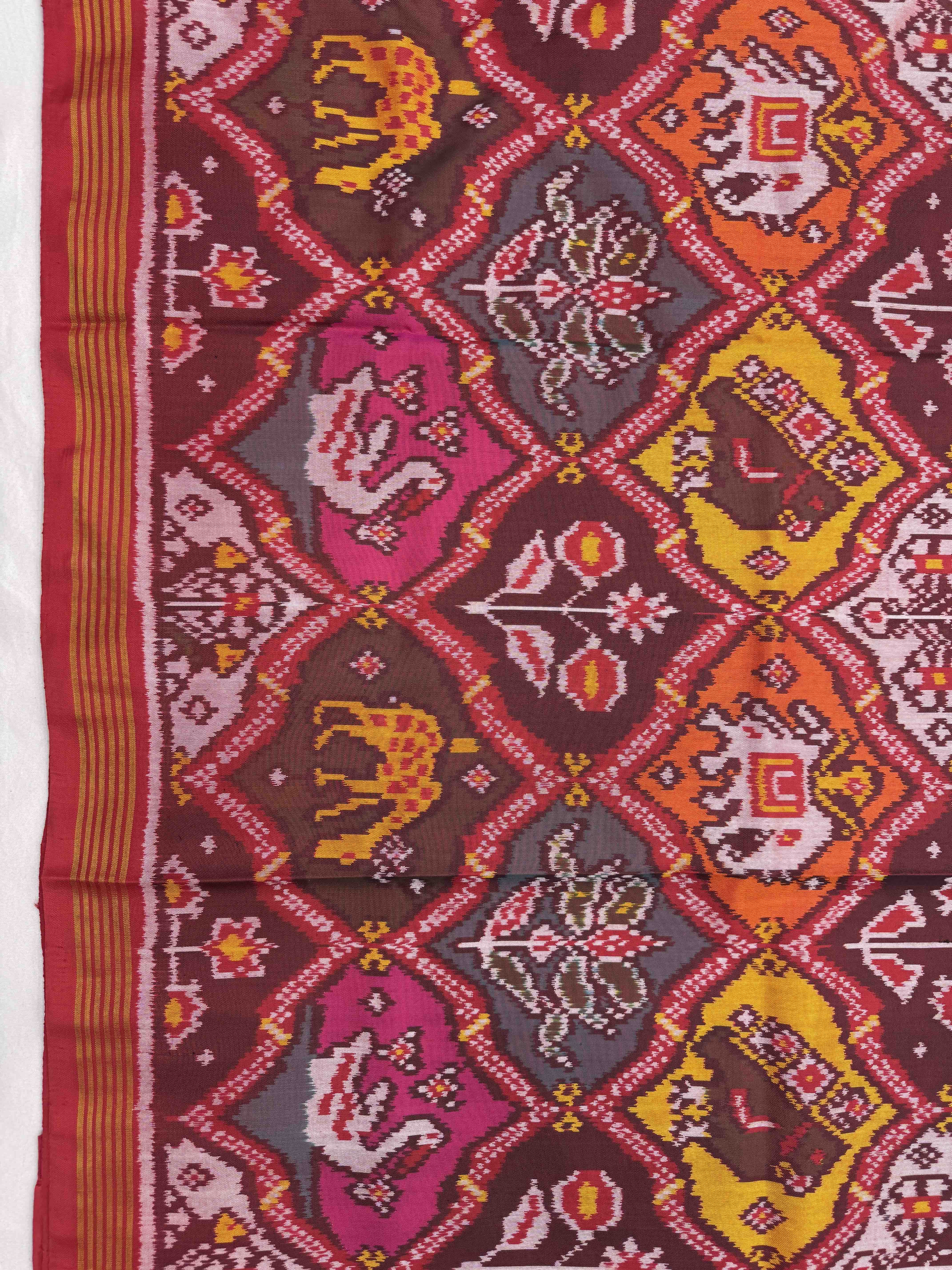 Red Multicolor Narikunj Single Ikat Patan Patola Saree