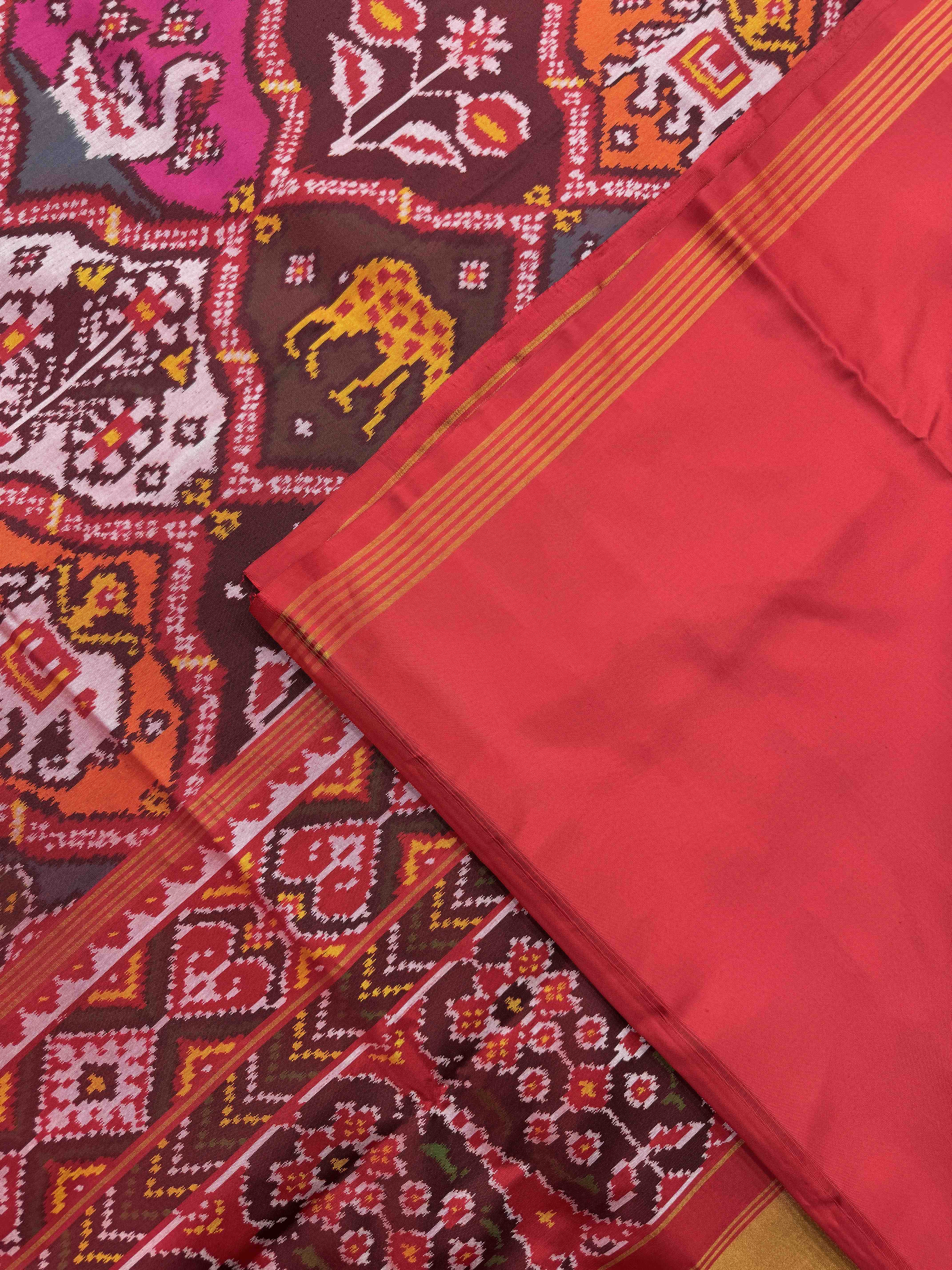 Red Multicolor Narikunj Single Ikat Patan Patola Saree