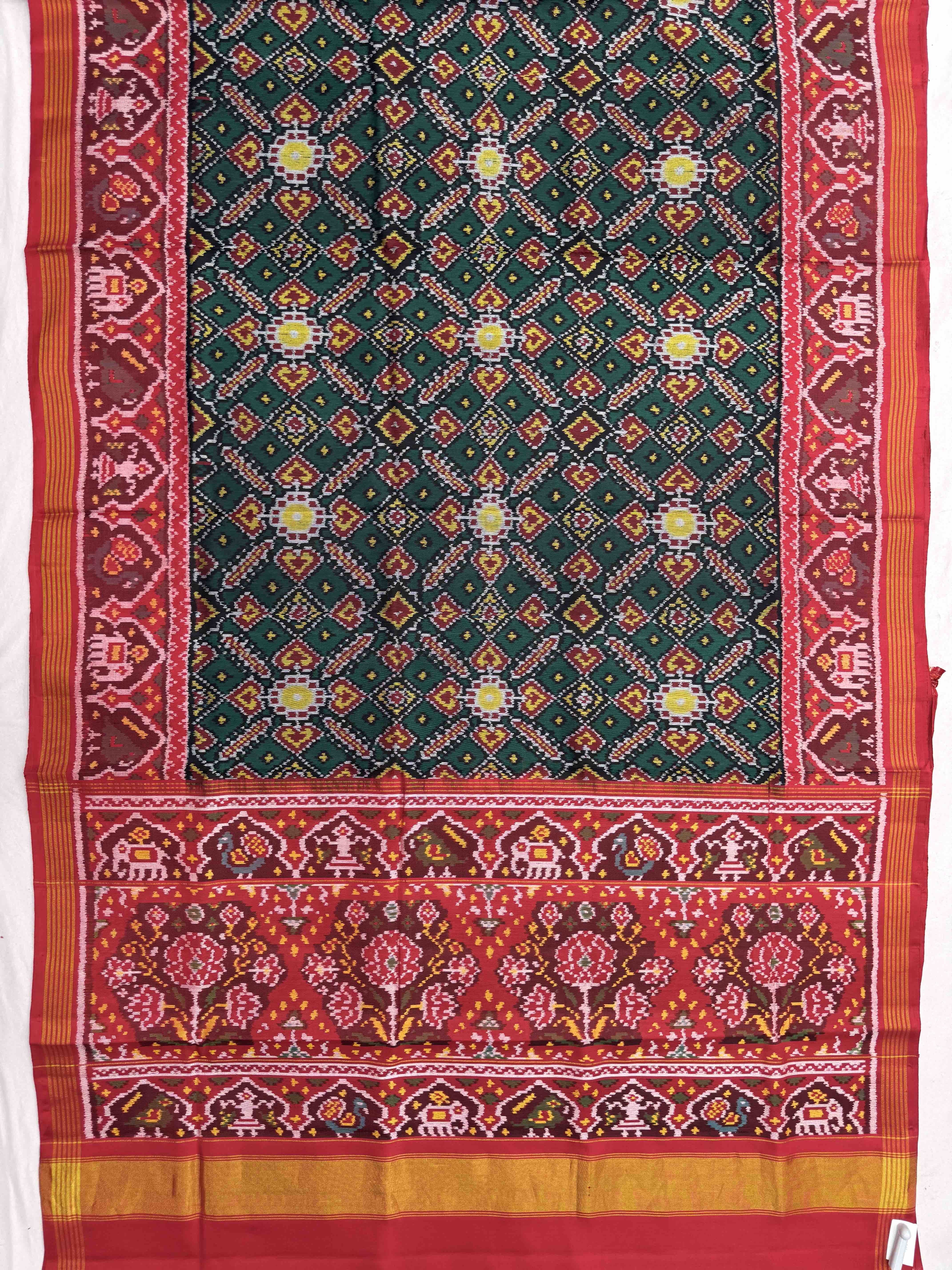 Red & Green Manekchowk Single Ikat Patan Patola Saree
