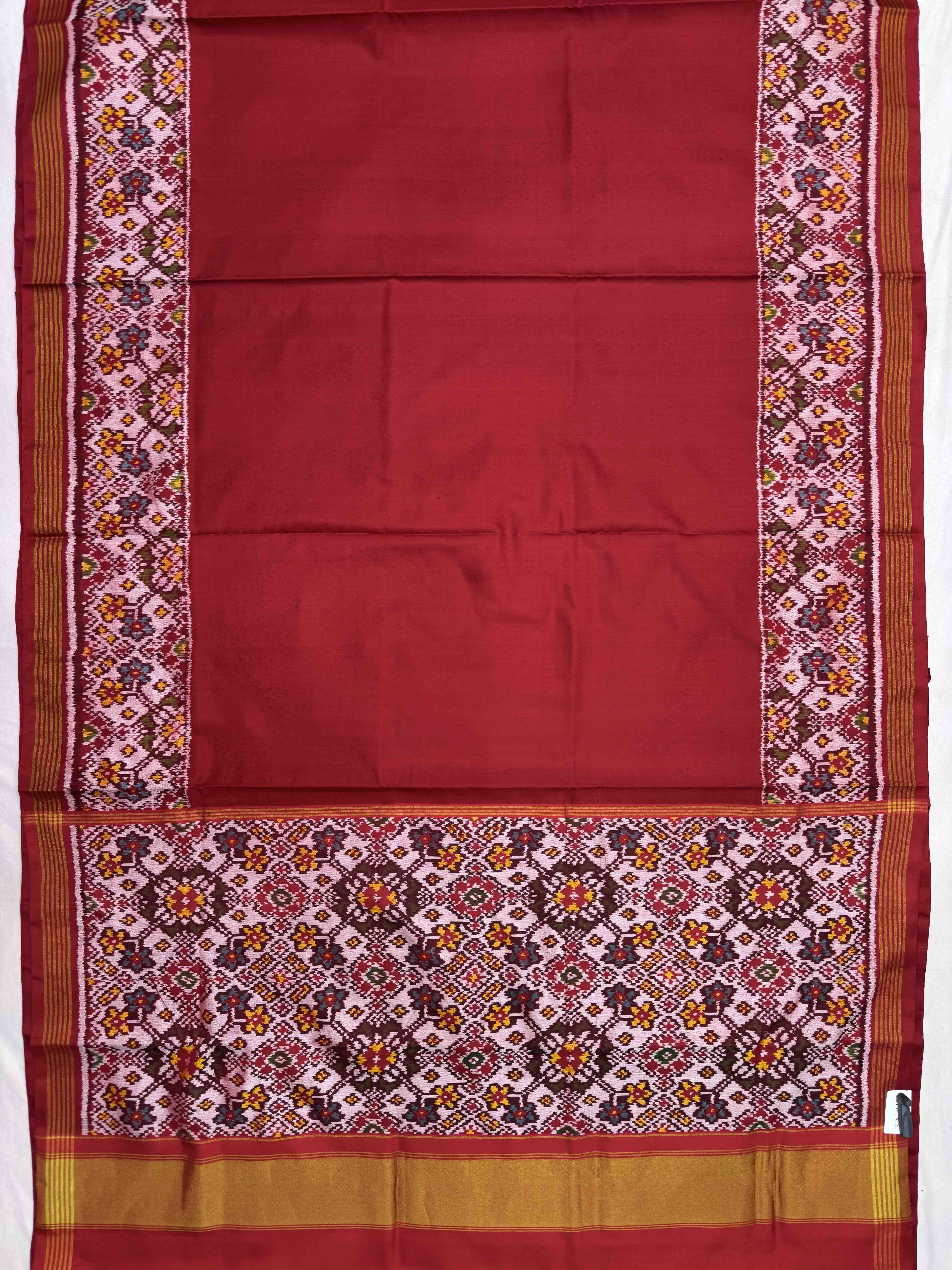 Red Plain with Navratan Border Pallu Single Ikat Patan Patola Saree