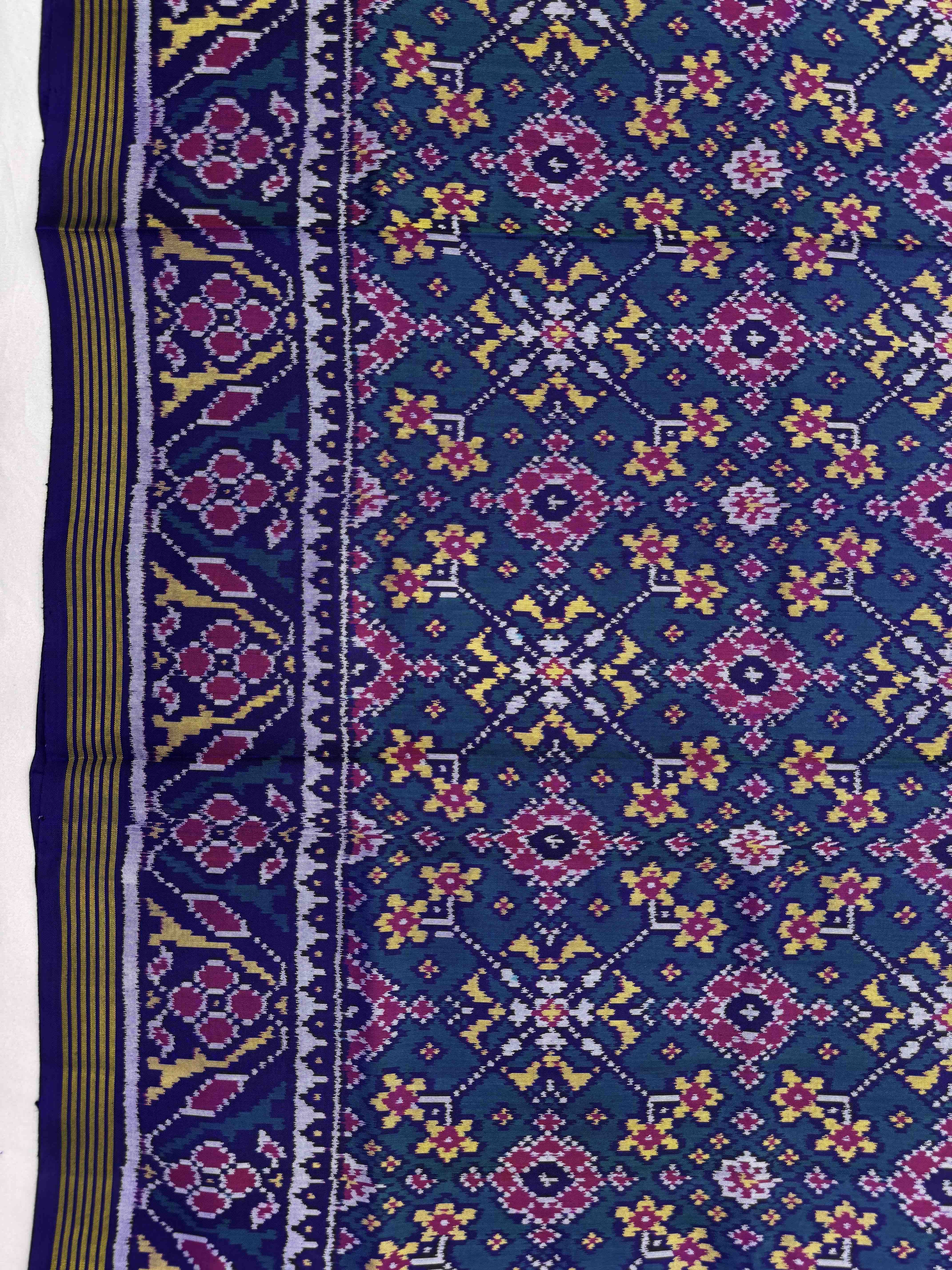 Purplish Blue & Peacock Blue Navratan Single Ikat Patan Patola Saree