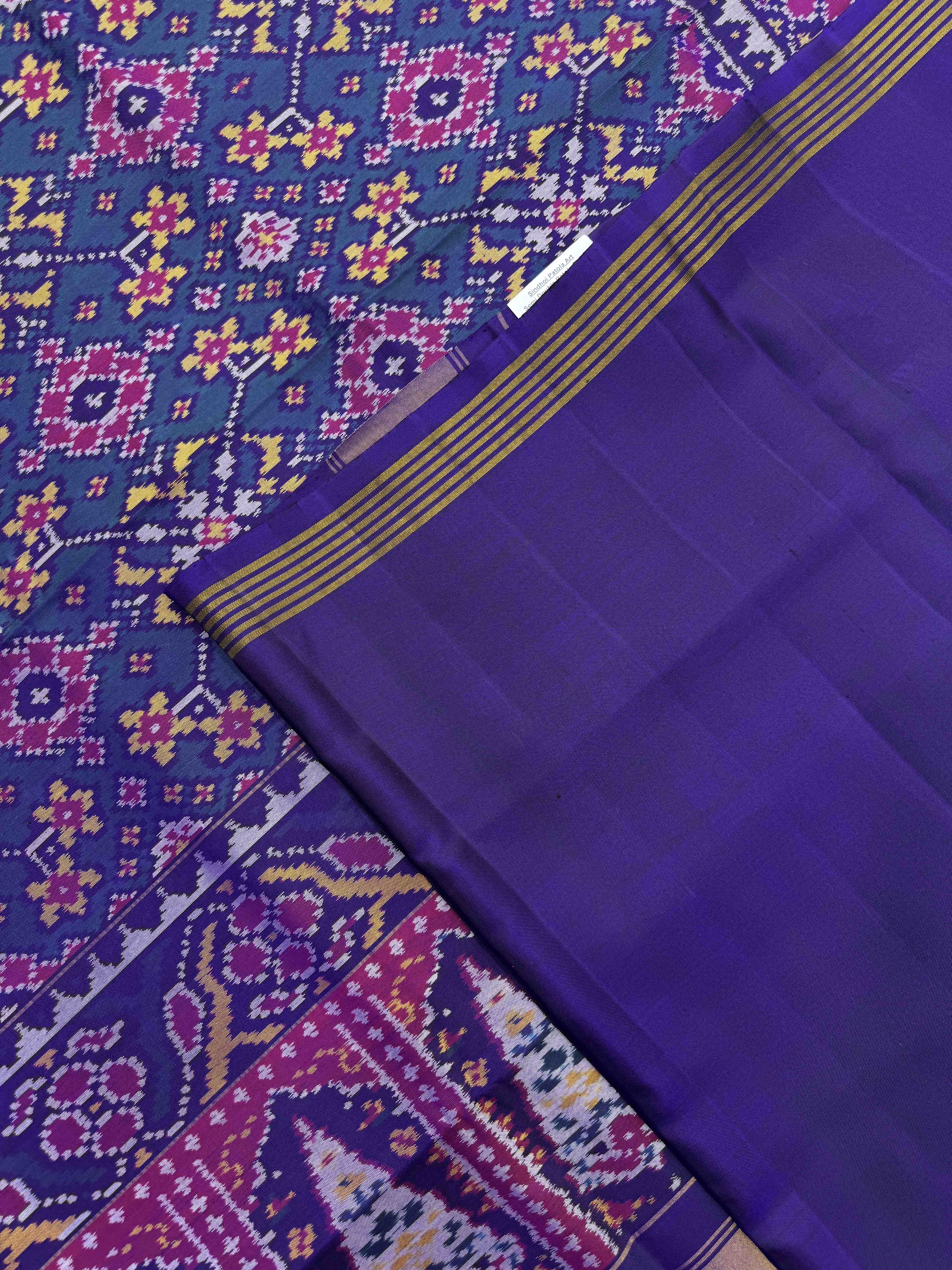 Purplish Blue & Peacock Blue Navratan Single Ikat Patan Patola Saree