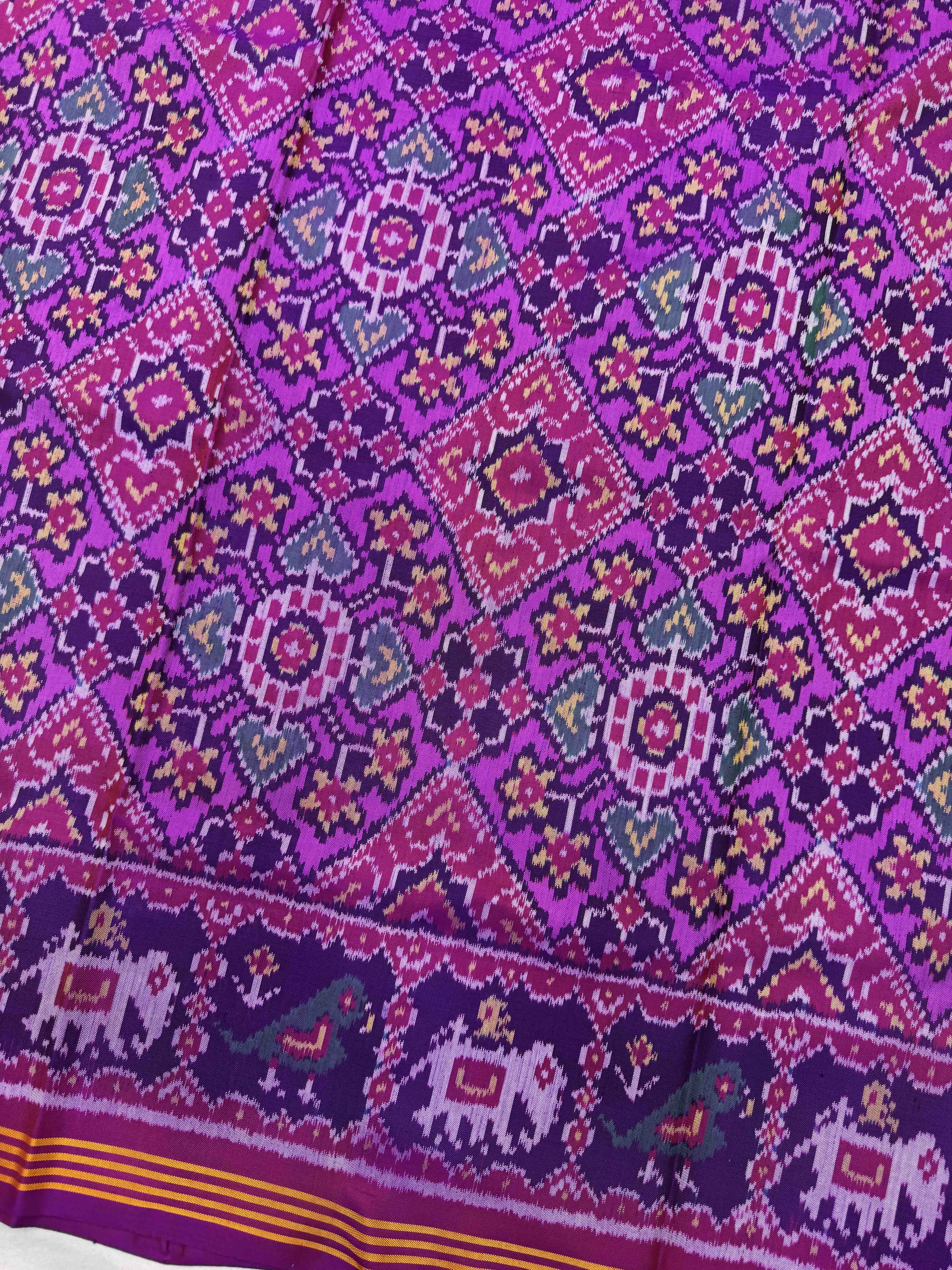 Purple & Pink Manekchowk Single Ikat Patan Patola Saree