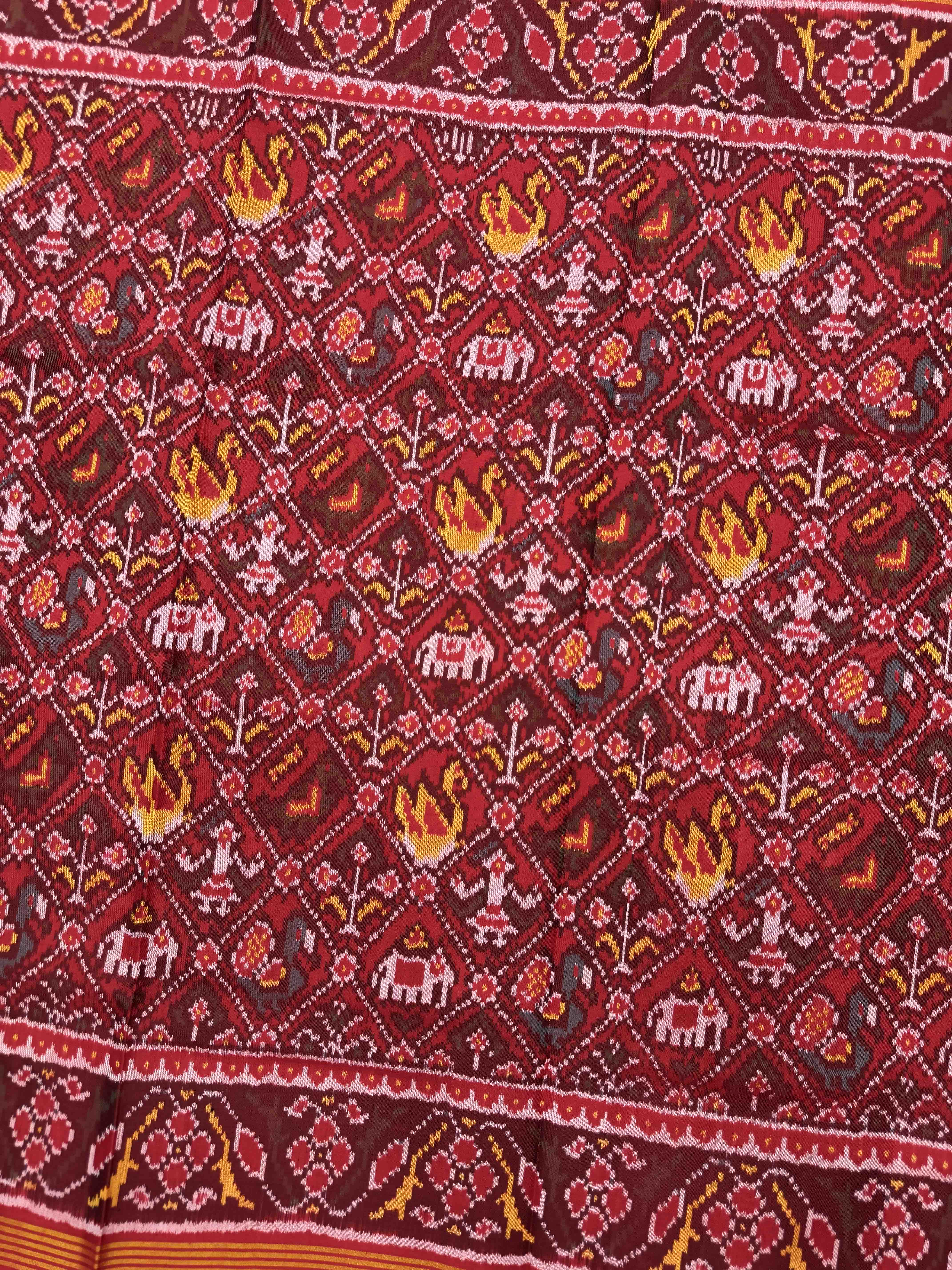 Red Small Narikunj Single Ikat Patan Patola Saree