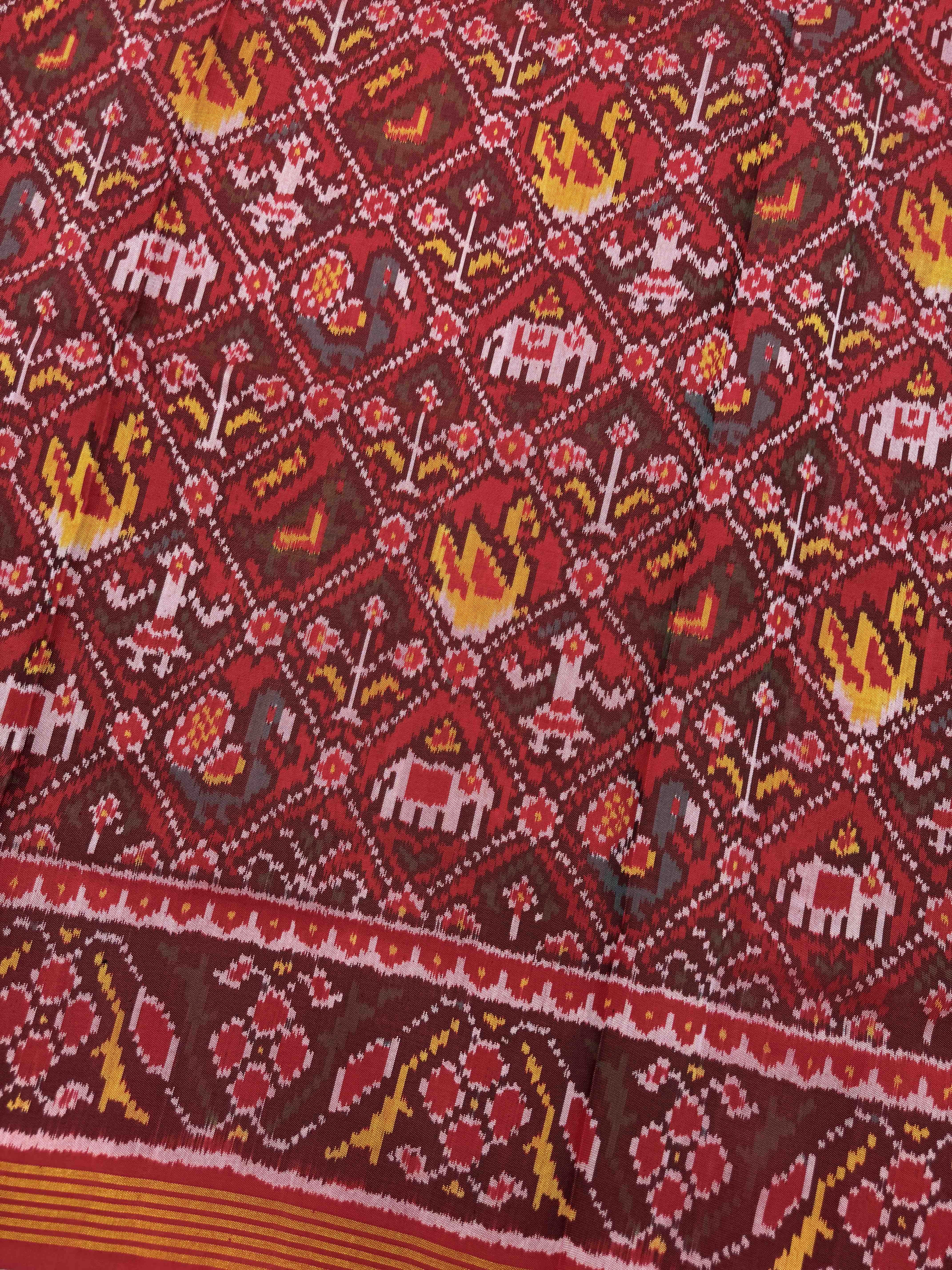 Red Small Narikunj Single Ikat Patan Patola Saree