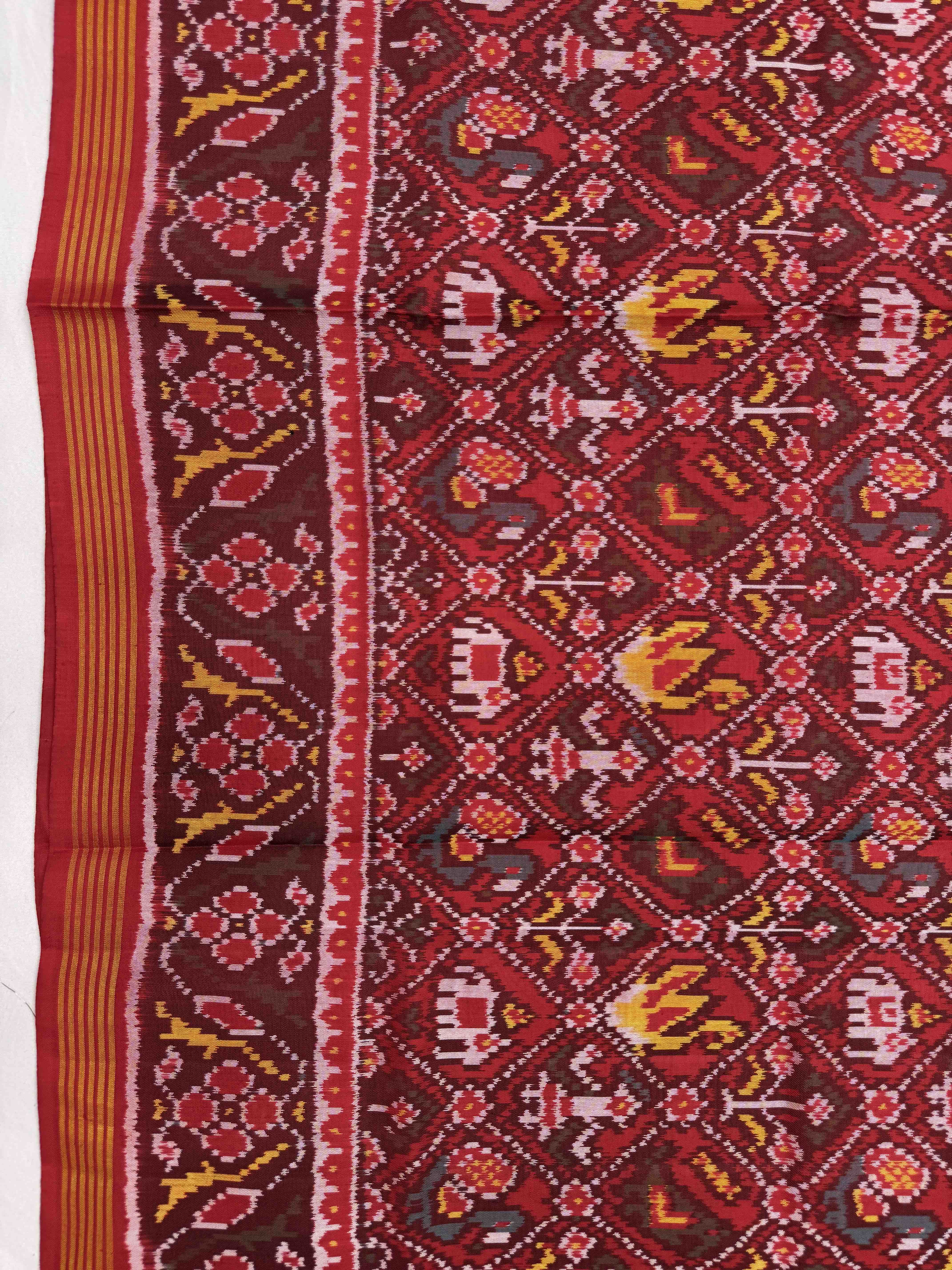 Red Small Narikunj Single Ikat Patan Patola Saree