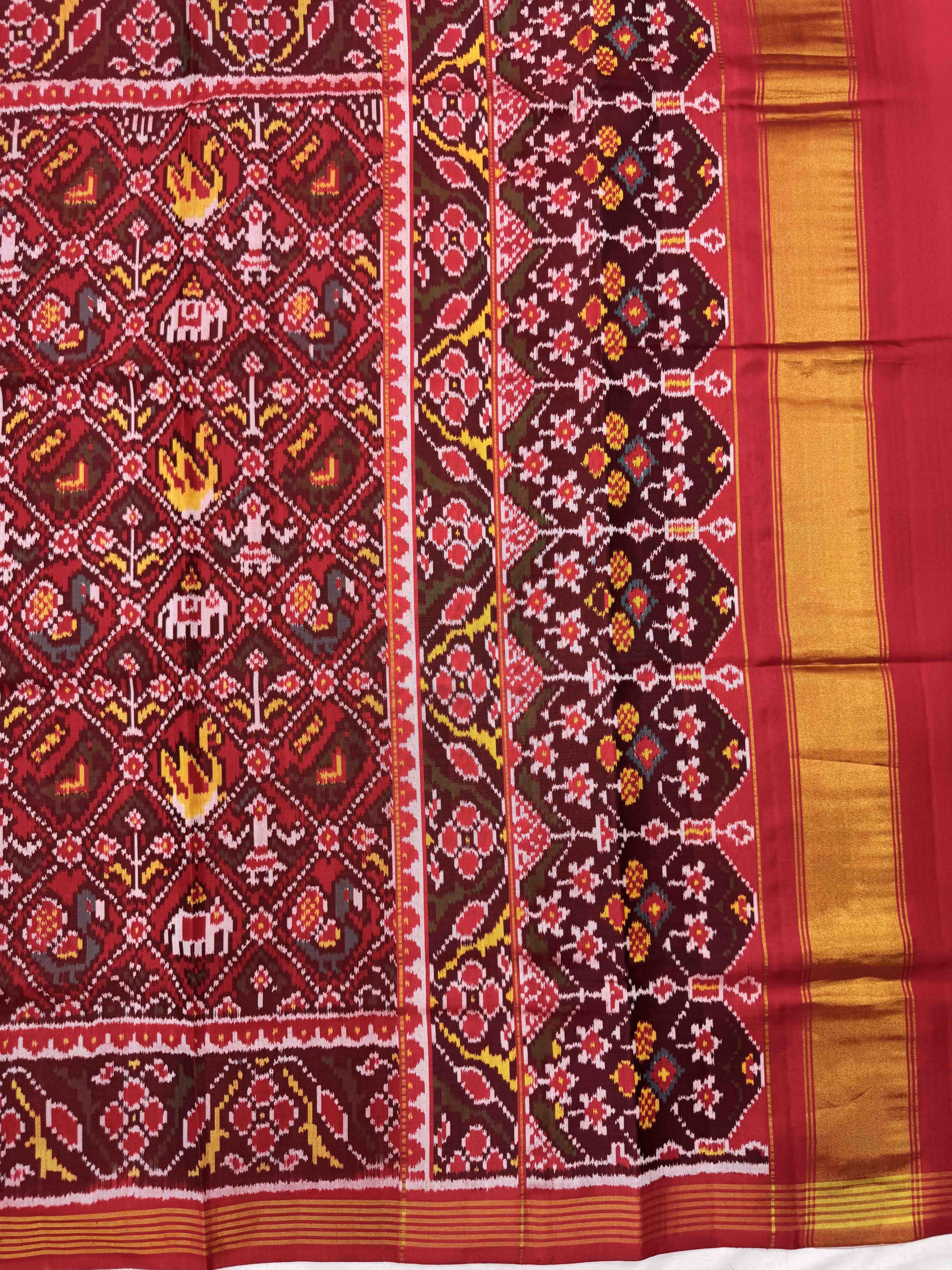 Red Small Narikunj Single Ikat Patan Patola Saree