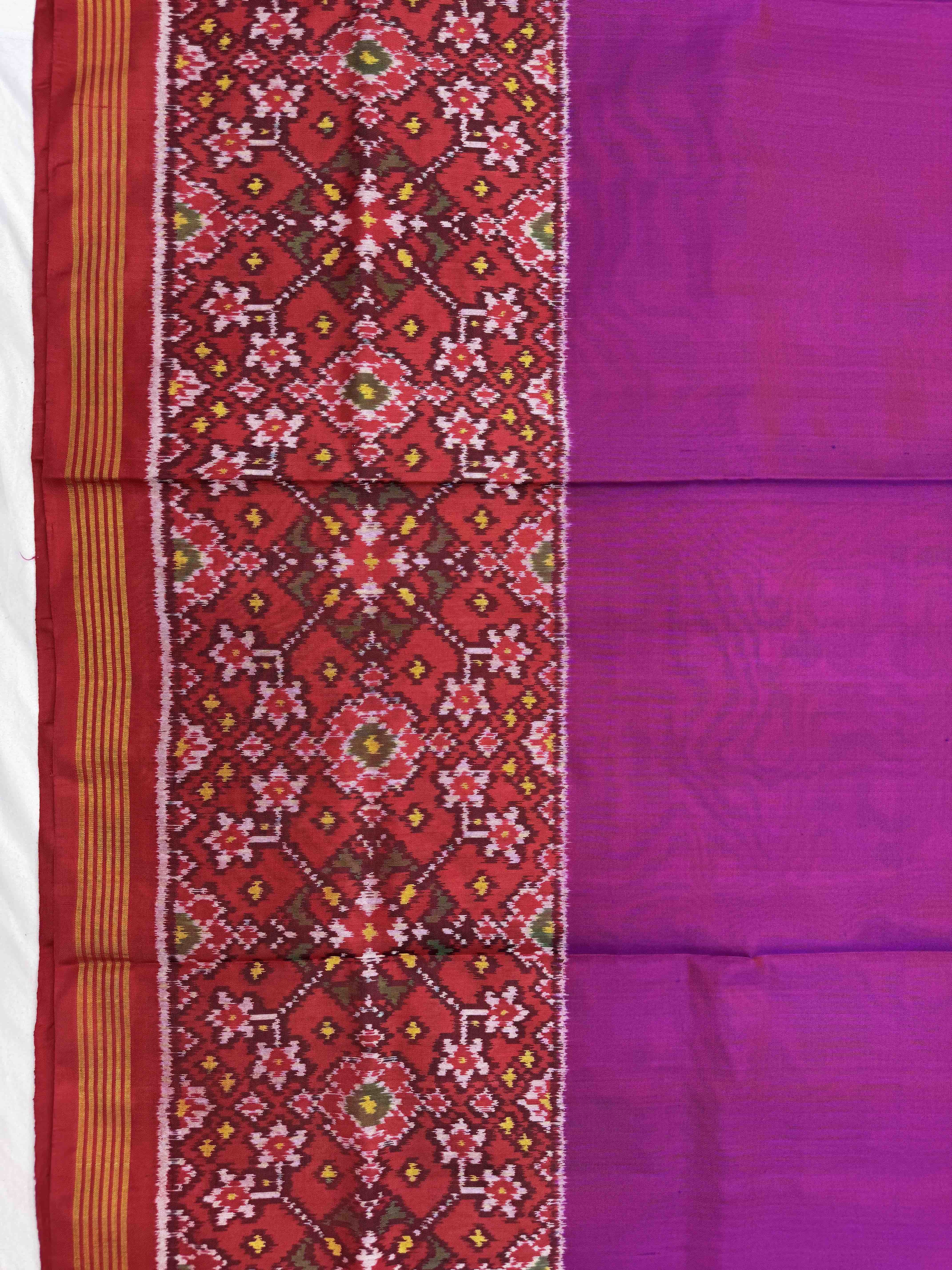 Pink & Purple Plain with Navratan Scut Border Single Ikat Patan Patola Saree