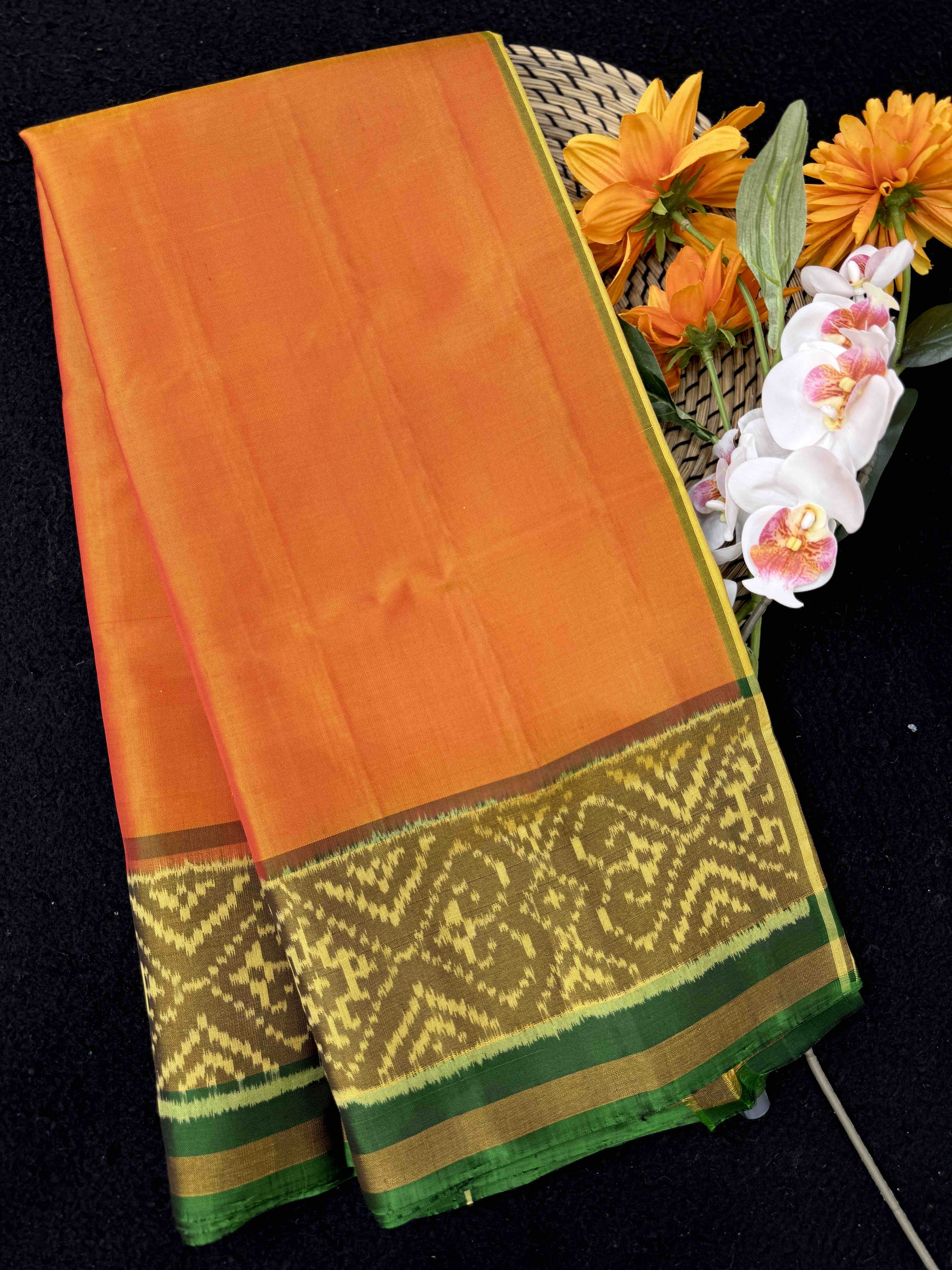Green & Golden Yellow Plain Patola Saree