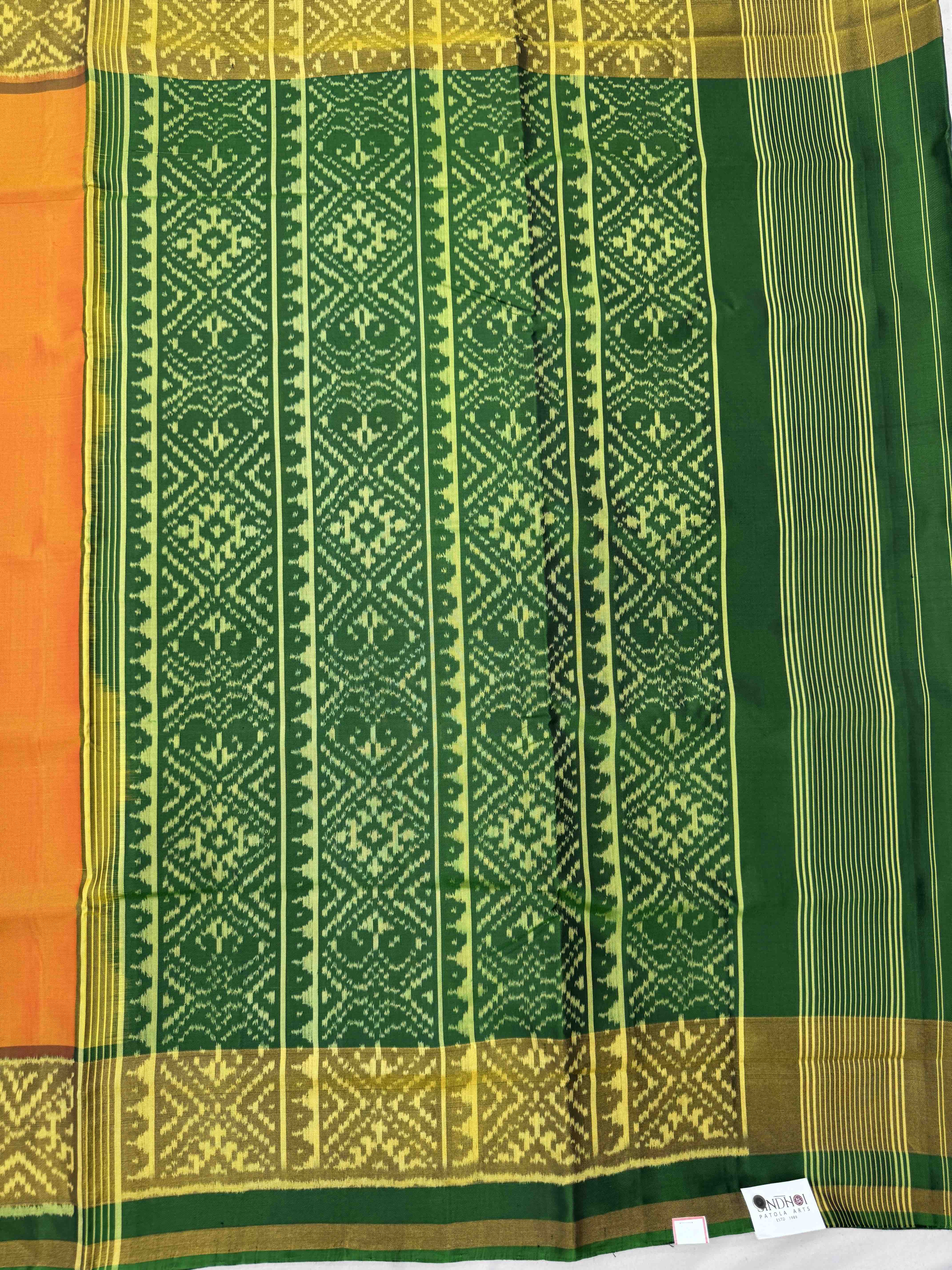 Green & Golden Yellow Plain Patola Saree