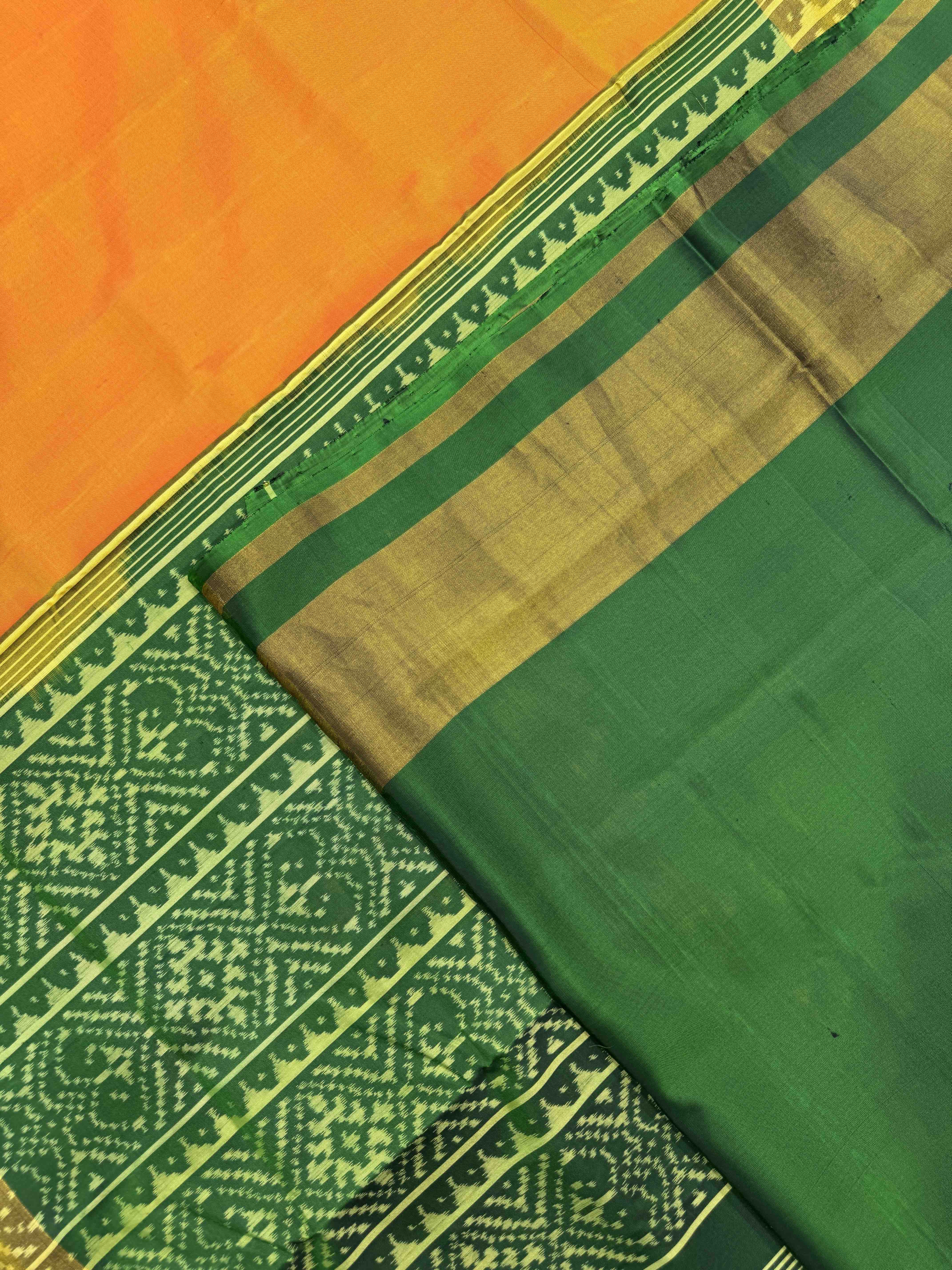 Green & Golden Yellow Plain Patola Saree