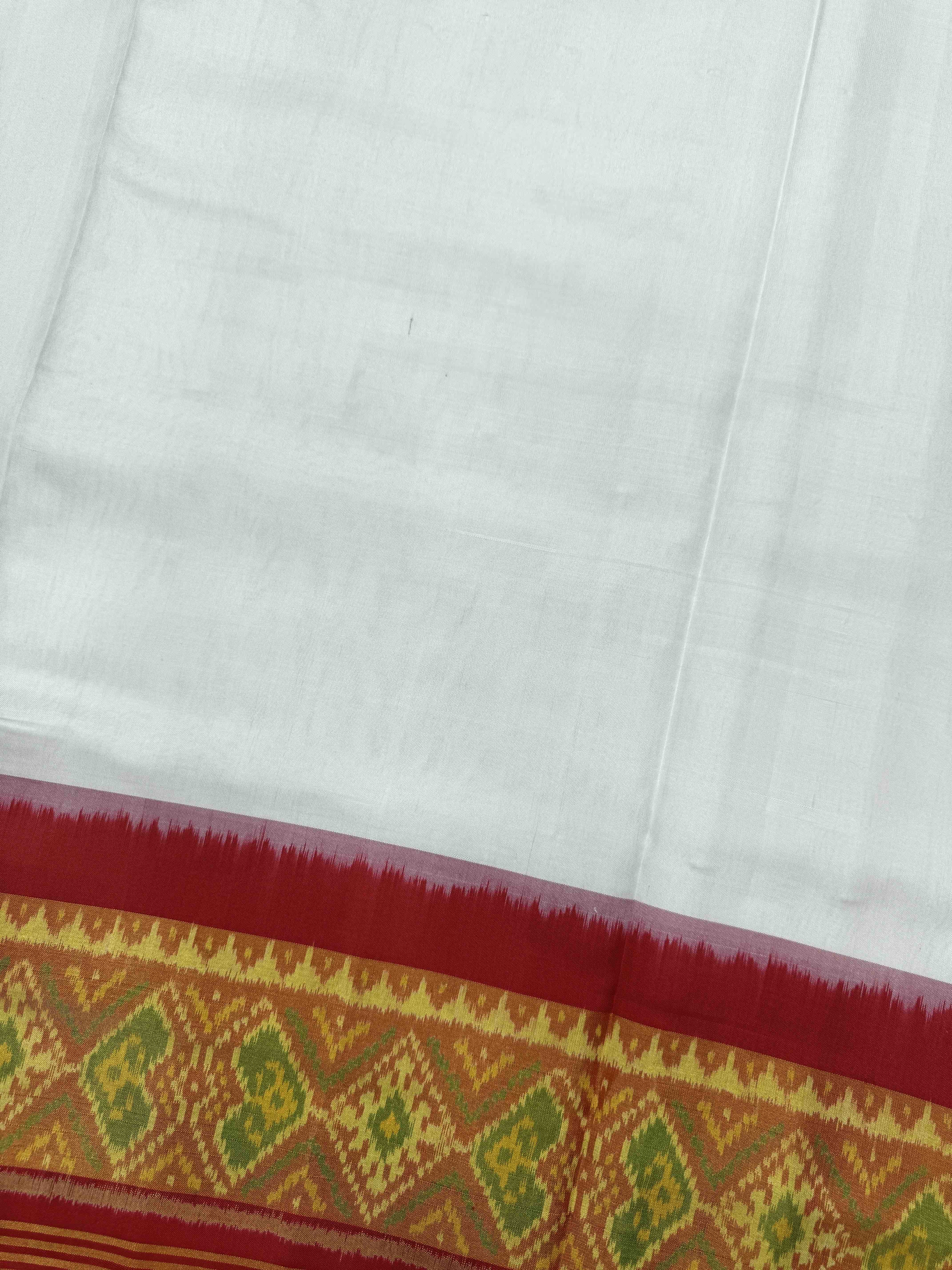 Red & White Plain Patola Saree