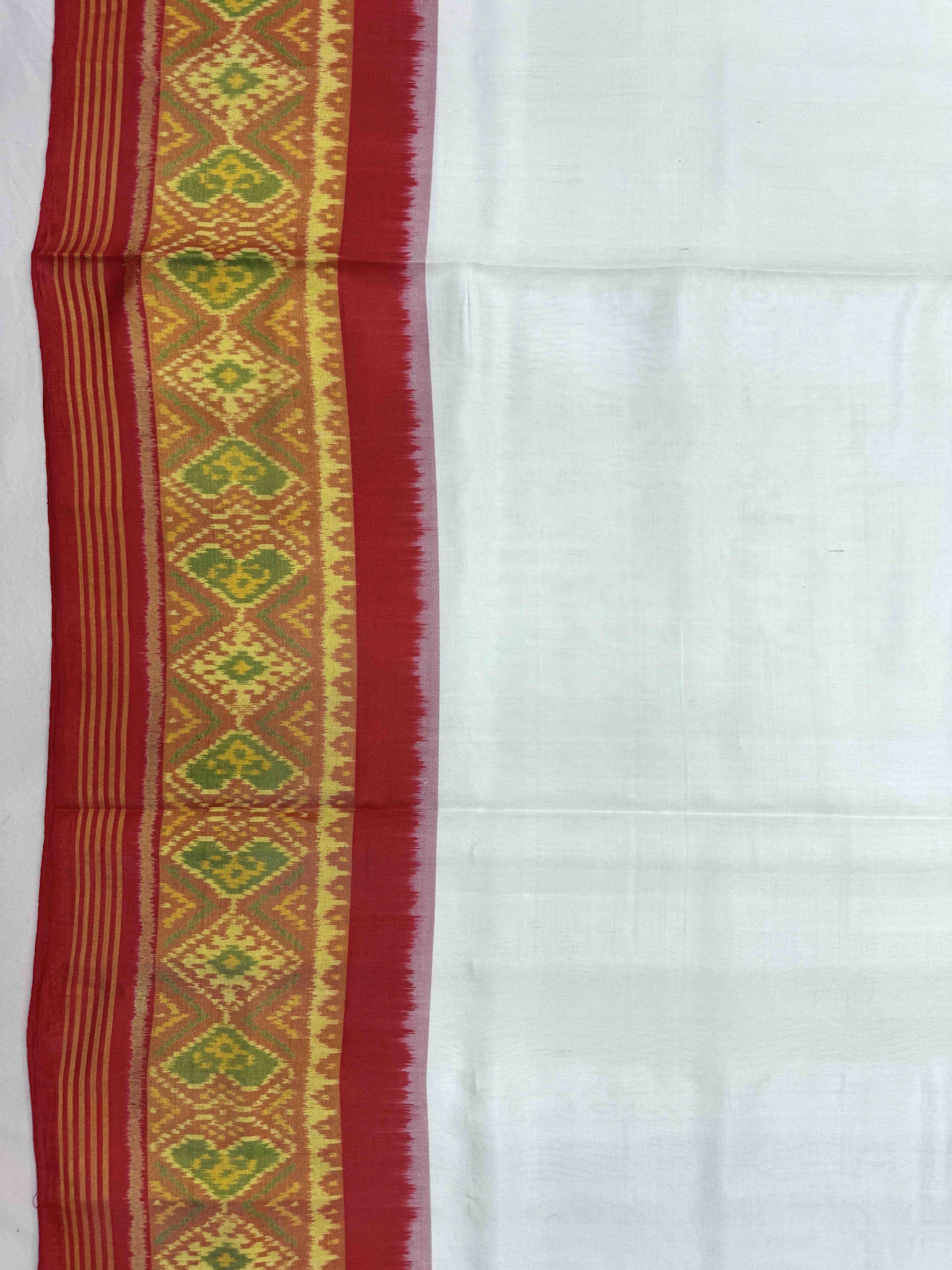 Red & White Plain Patola Saree