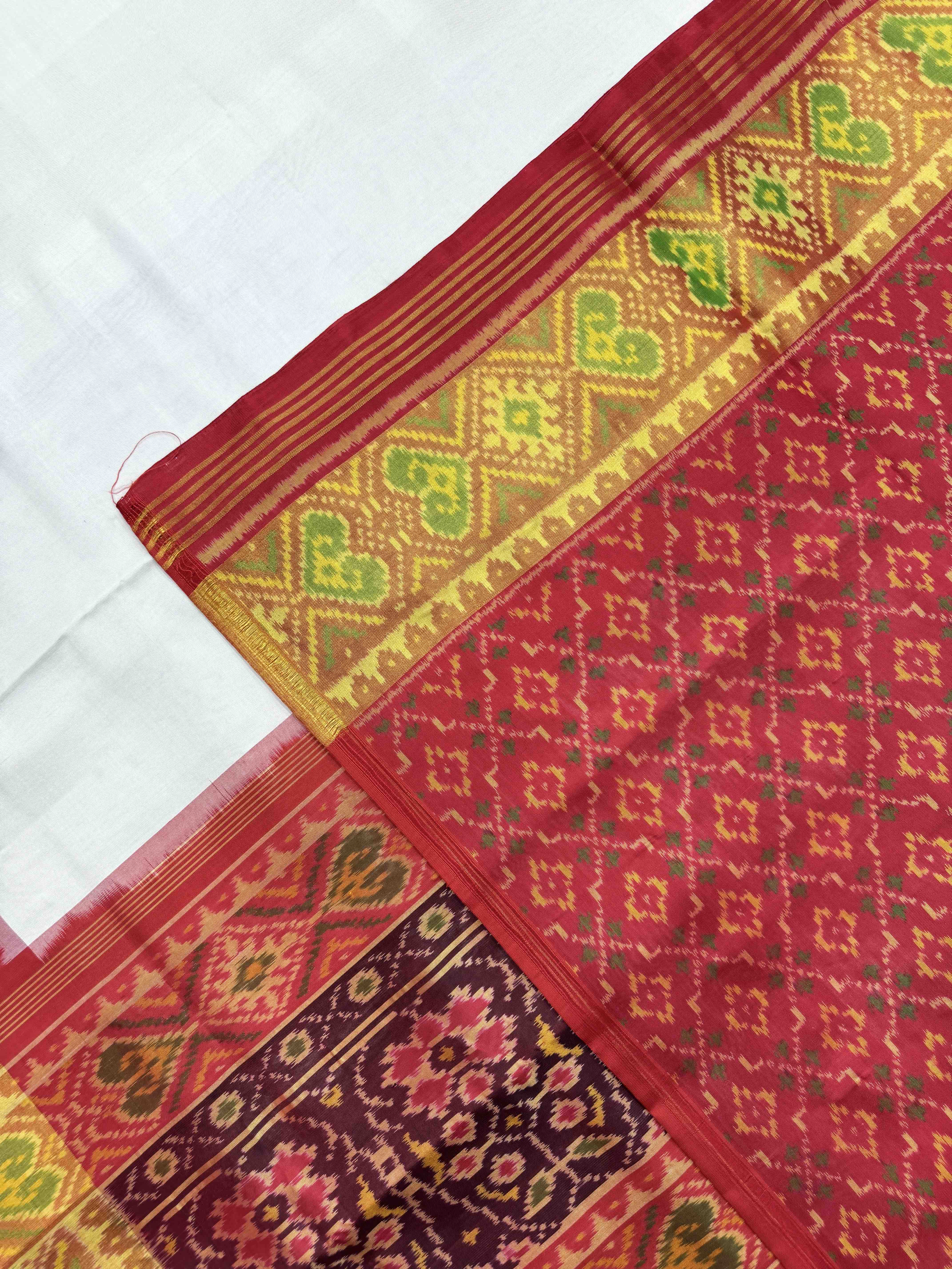 Red & White Plain Patola Saree