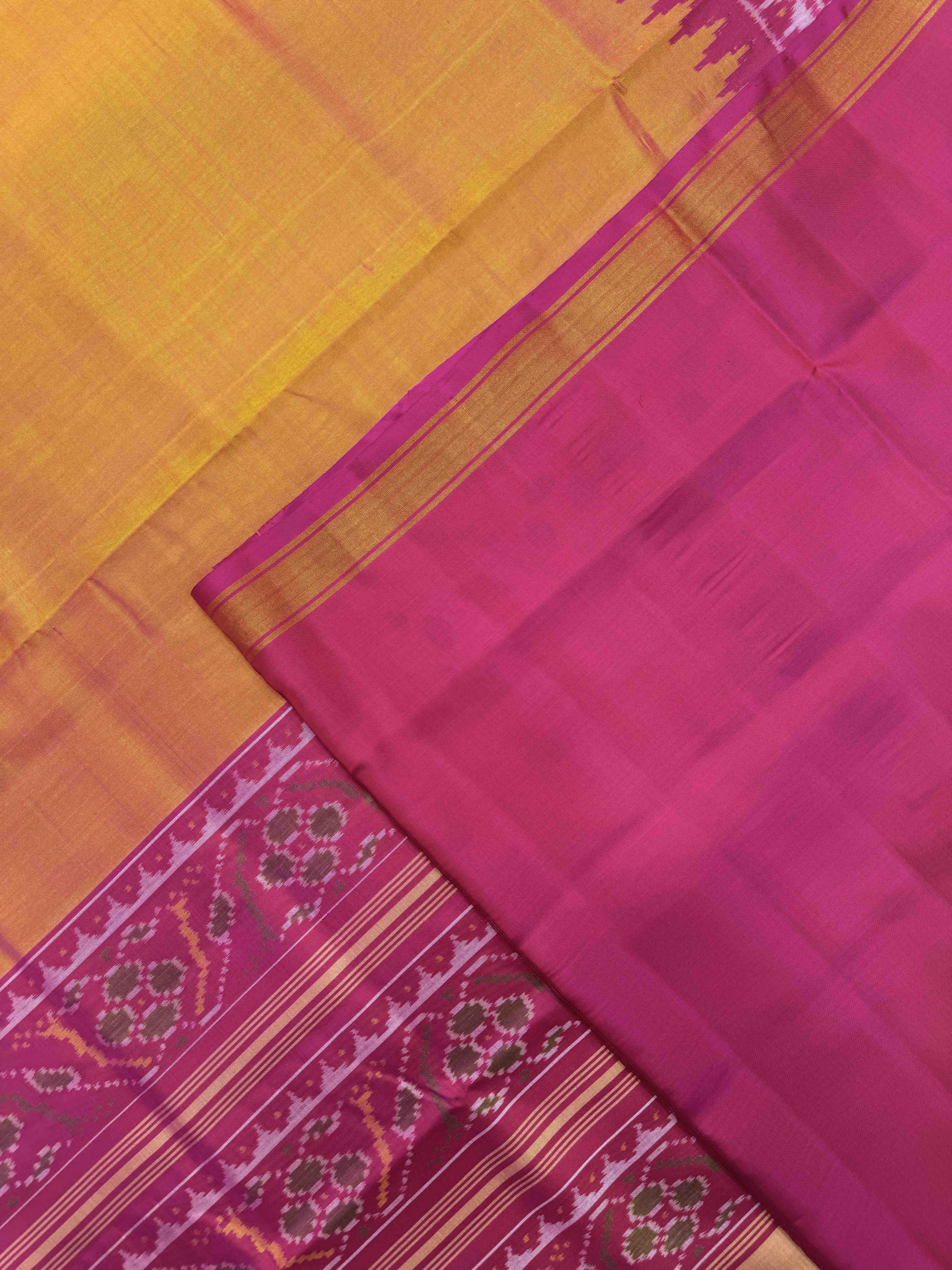 Pink & Yellow Plain Patola Saree